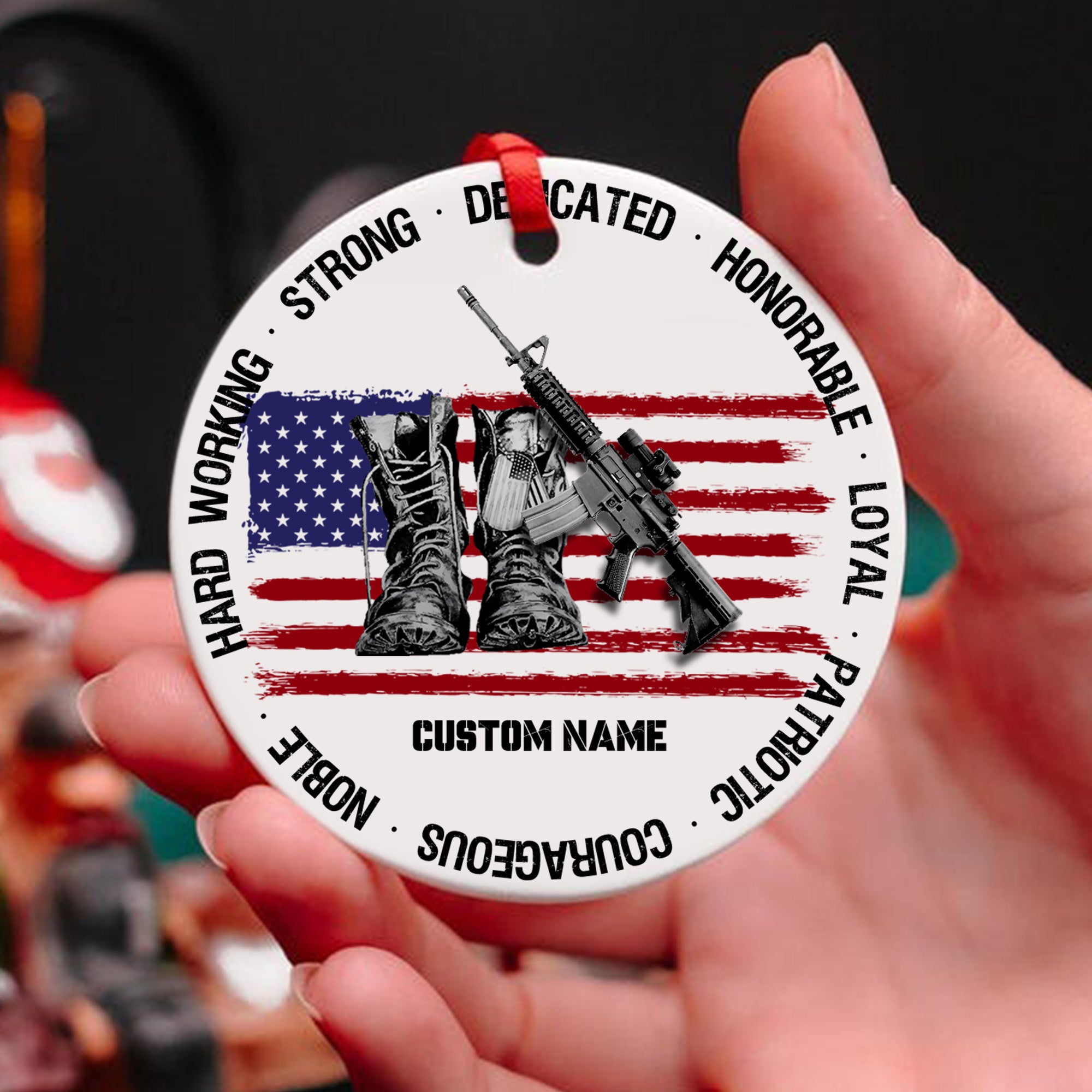 Veteran American Flag Ornament Patriotic Military Christmas Decoration for Veterans and Families Personalized Ornament