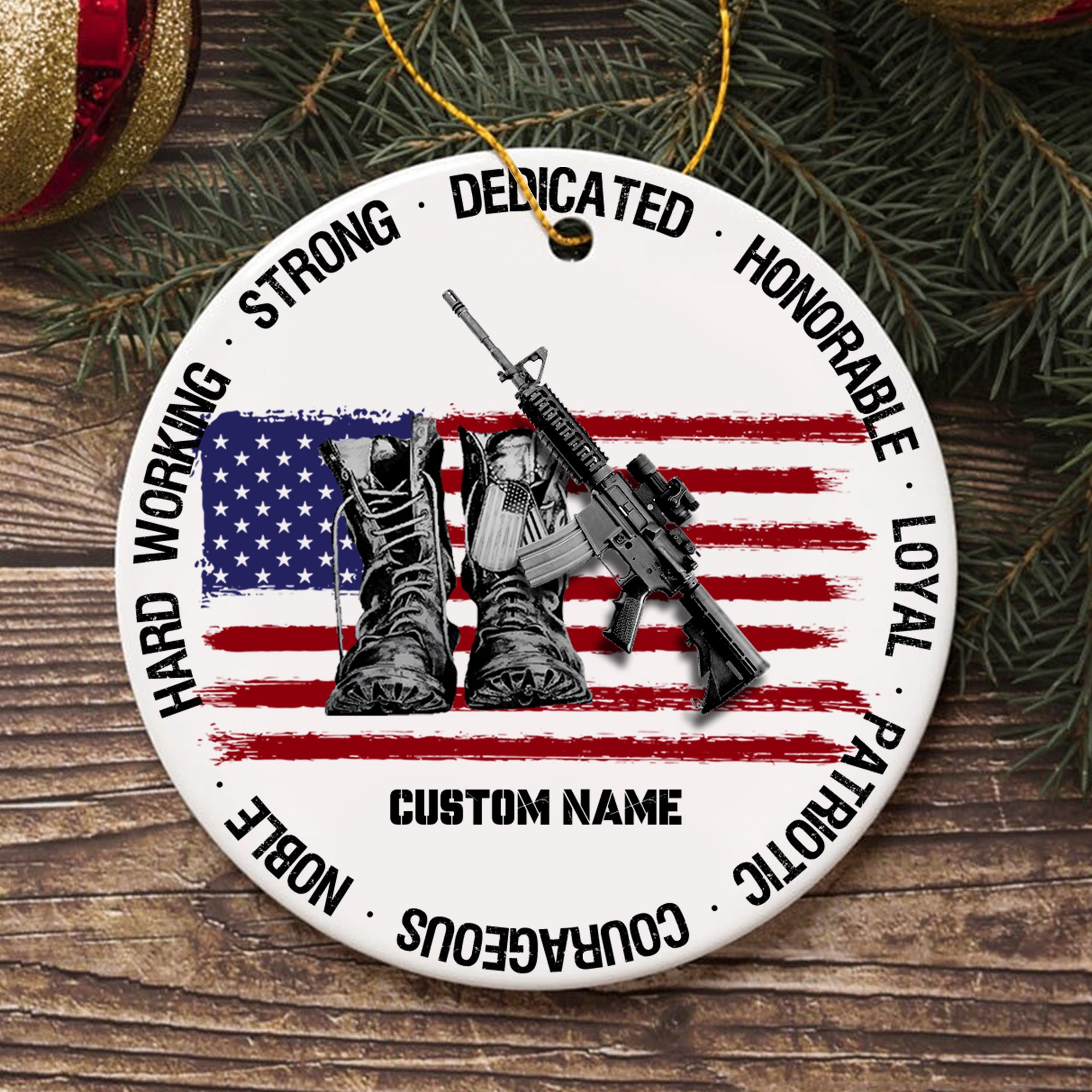 Veteran Pride American Flag Personalized Ornament