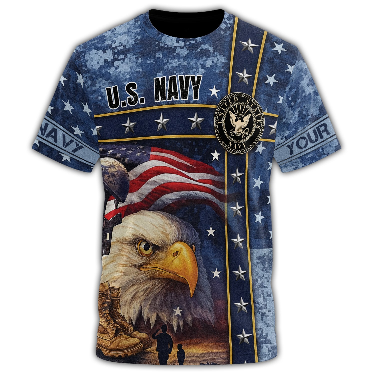 US Navy Veteran American Flag Bald Eagle All-over Print Personalized T-Shirt Secondary image