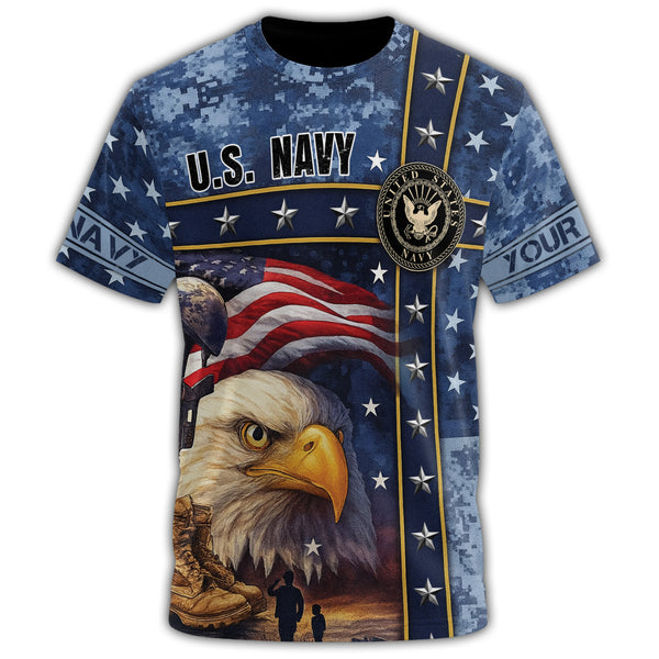 US Navy Veteran American Flag Bald Eagle All-over Print Personalized T-Shirt