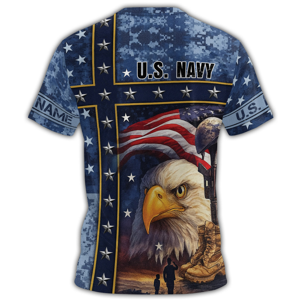 US Navy Veteran American Flag Bald Eagle All-over Print Personalized T-Shirt