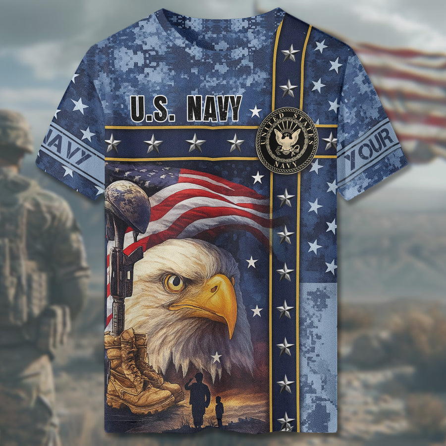US Navy Veteran American Flag Bald Eagle All-over Print Personalized T-Shirt
