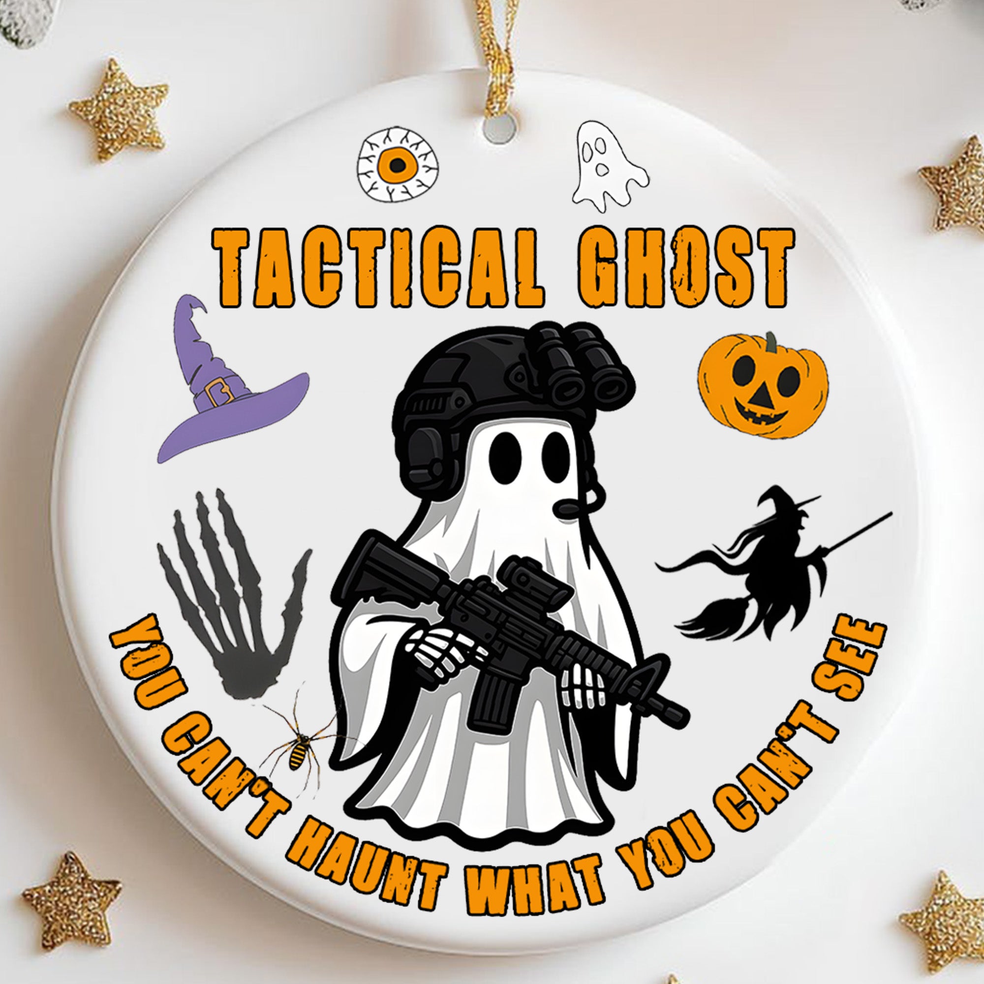Tactical Ghost You Cant Haunt What You Cant See Military Veteran Halloween Patriotic Ornament