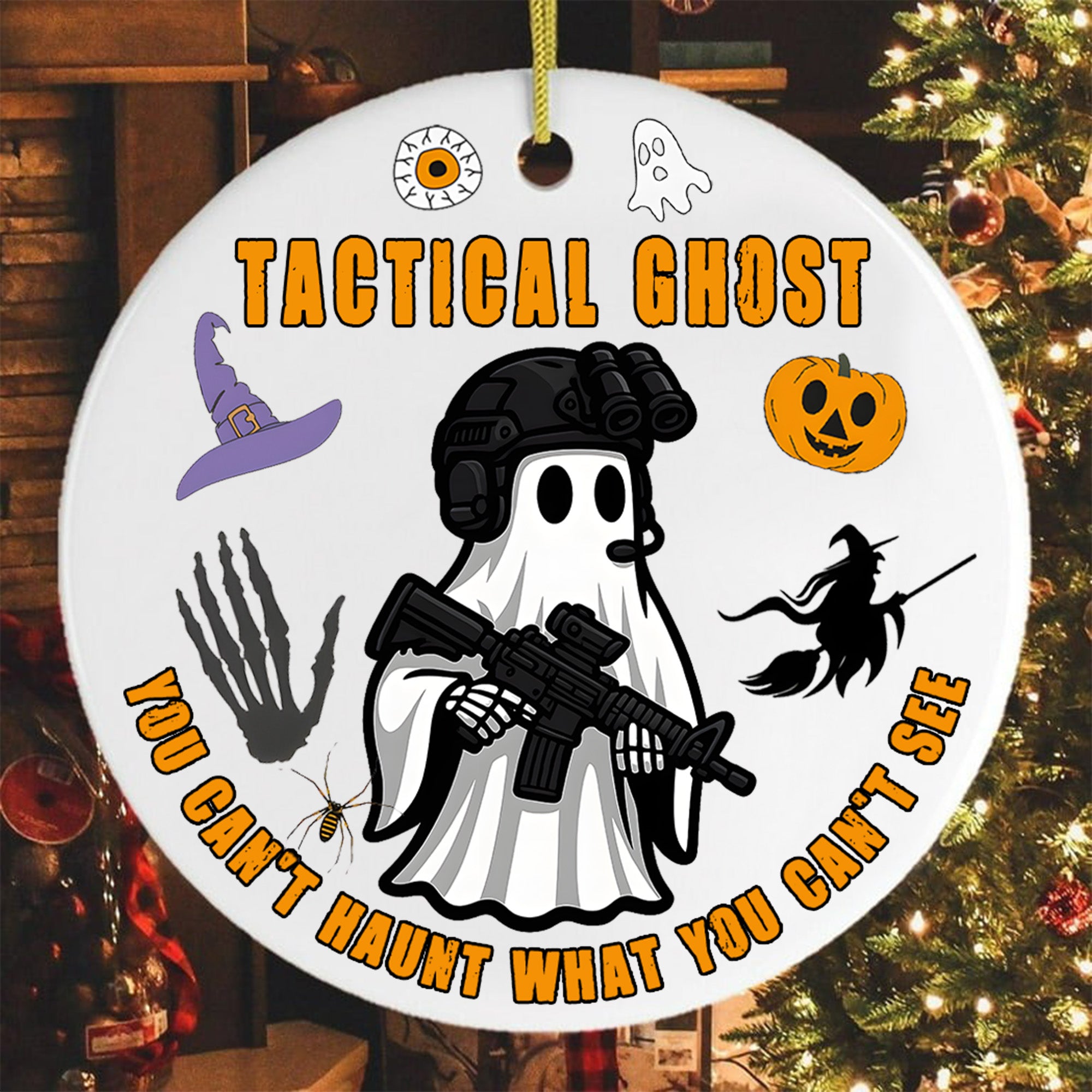 Tactical Ghost You Cant Haunt What You Cant See Military Veteran Halloween Patriotic Ornament