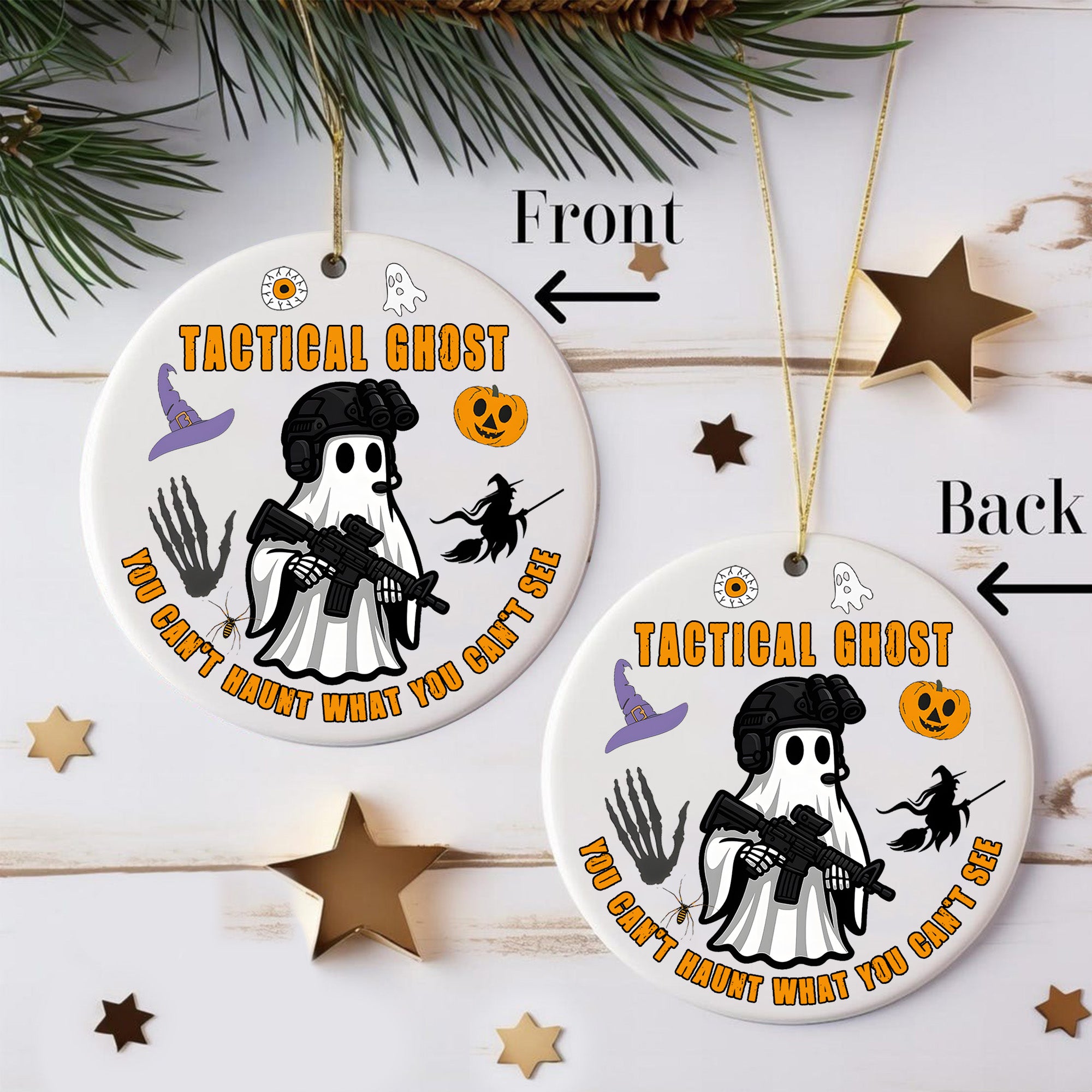 Tactical Ghost You Cant Haunt What You Cant See Military Veteran Halloween Patriotic Ornament