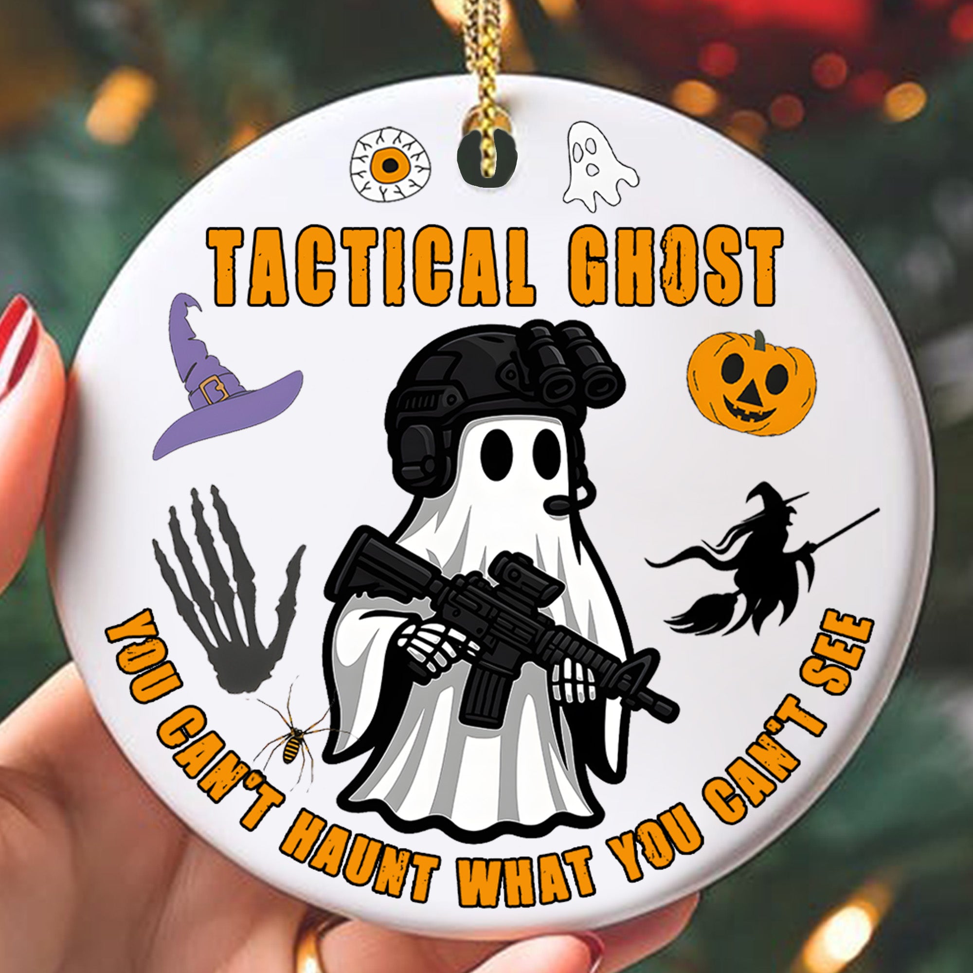 Tactical Ghost You Cant Haunt What You Cant See Military Veteran Halloween Patriotic Ornament