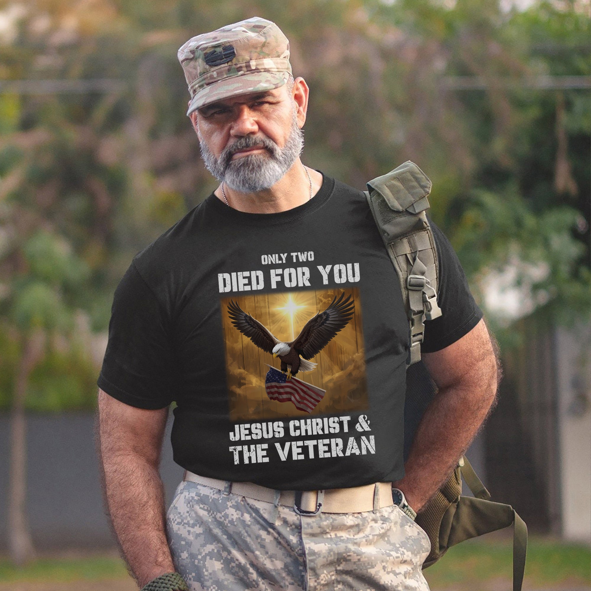 Only Two Died for You Jesus Christ and the Veteran Eagle American Flag Patriotic Freedom T-Shirt