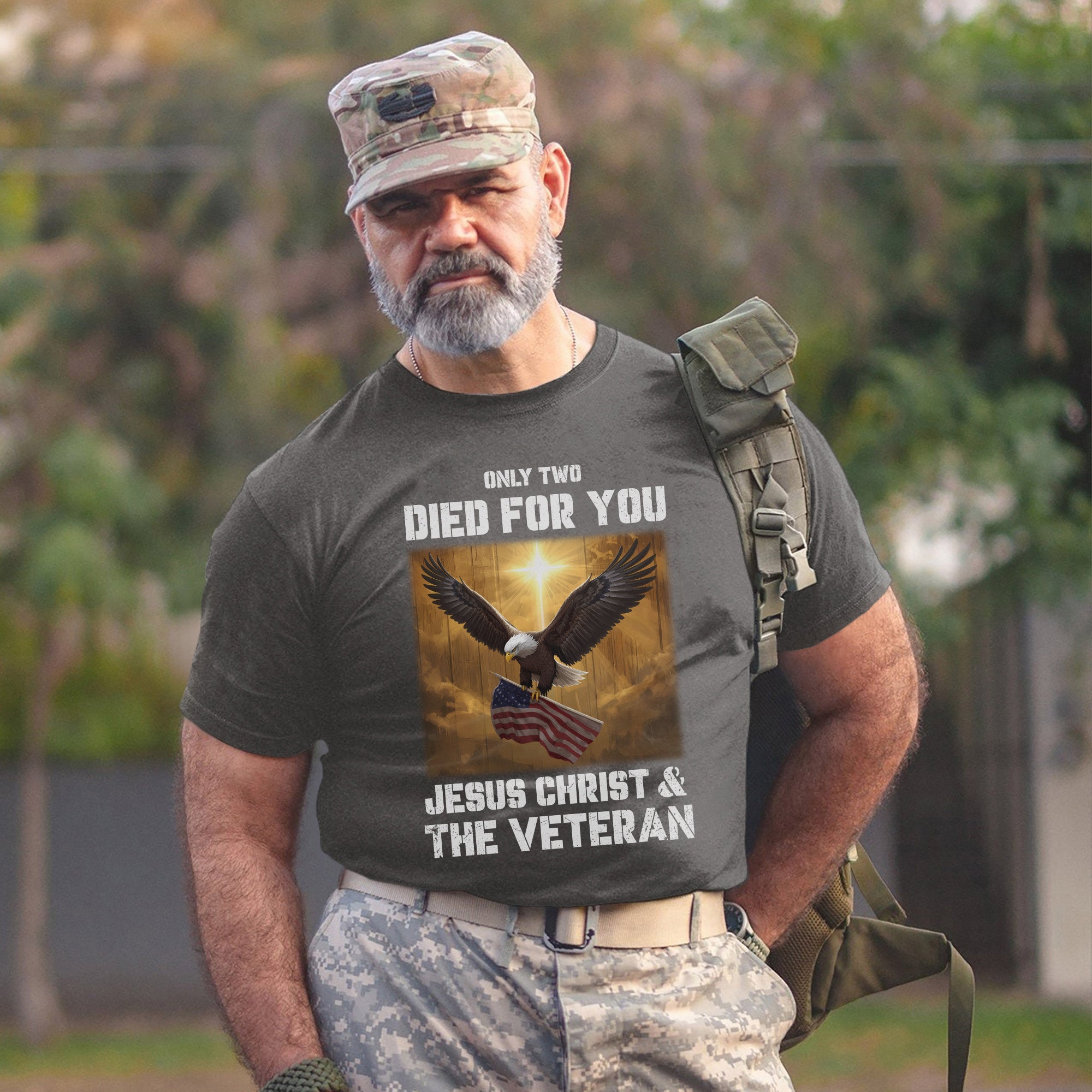 Only Two Died for You Jesus Christ and the Veteran Eagle American Flag Patriotic Freedom T-Shirt