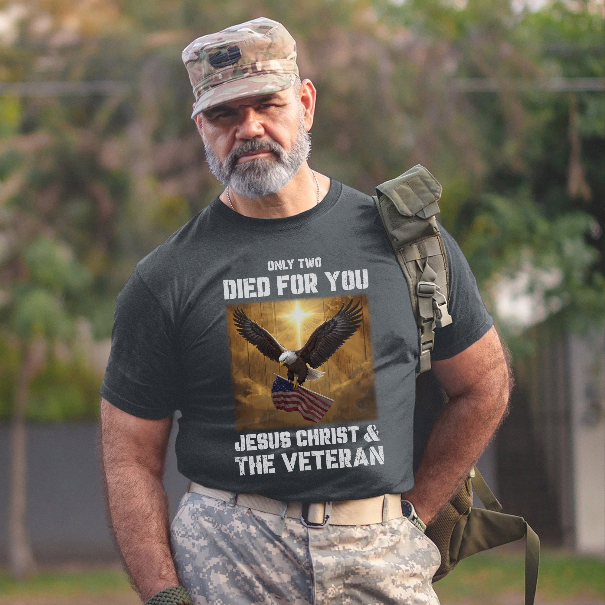 Only Two Died for You Jesus Christ and the Veteran Eagle American Flag Patriotic Freedom T-Shirt
