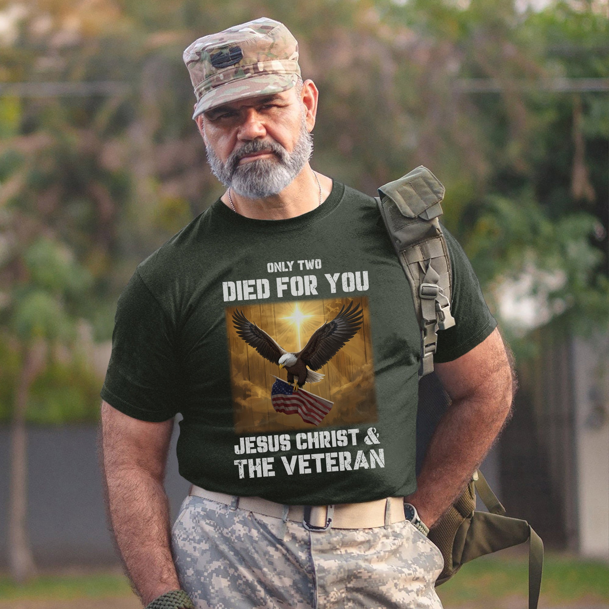 Only Two Died for You Jesus Christ and the Veteran Eagle American Flag Patriotic Freedom T-Shirt