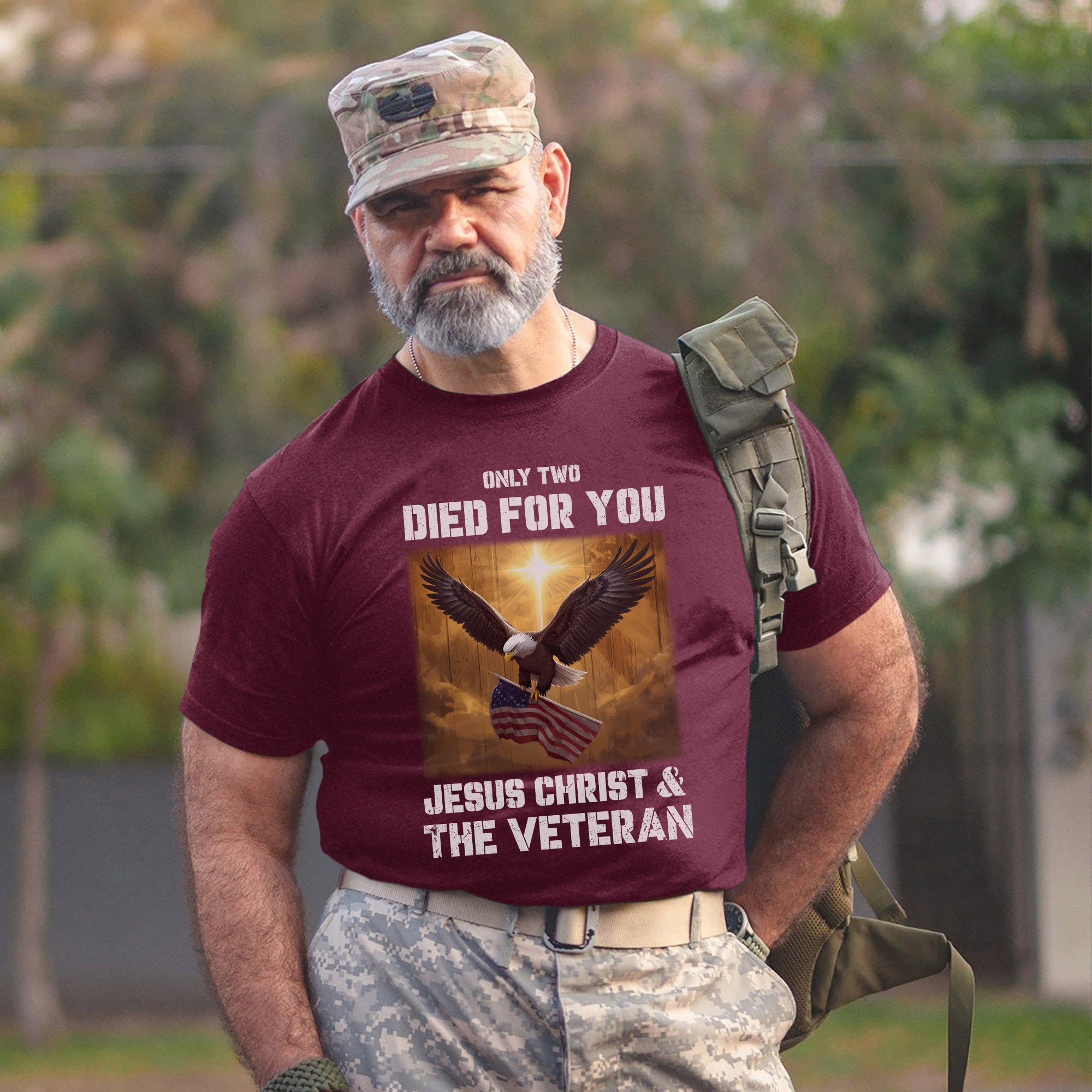 Only Two Died for You Jesus Christ and the Veteran Eagle American Flag Patriotic Freedom T-Shirt