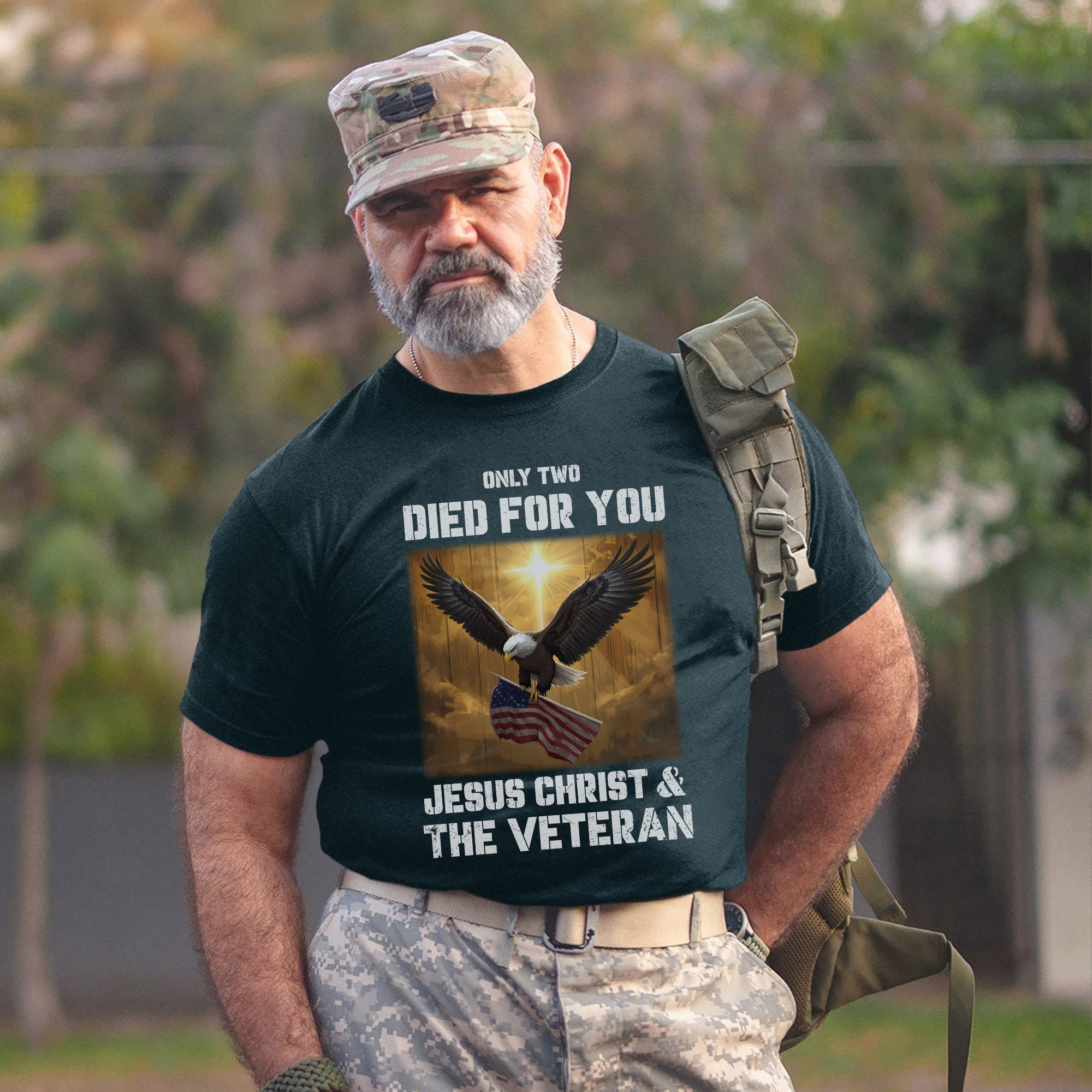Only Two Died for You Jesus Christ and the Veteran Eagle American Flag Patriotic Freedom T-Shirt
