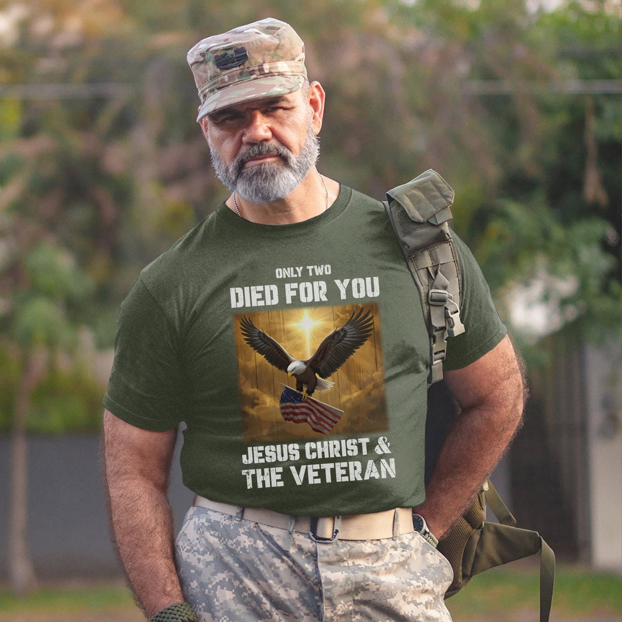 Only Two Died for You Jesus Christ and the Veteran Eagle American Flag Patriotic Freedom T-Shirt