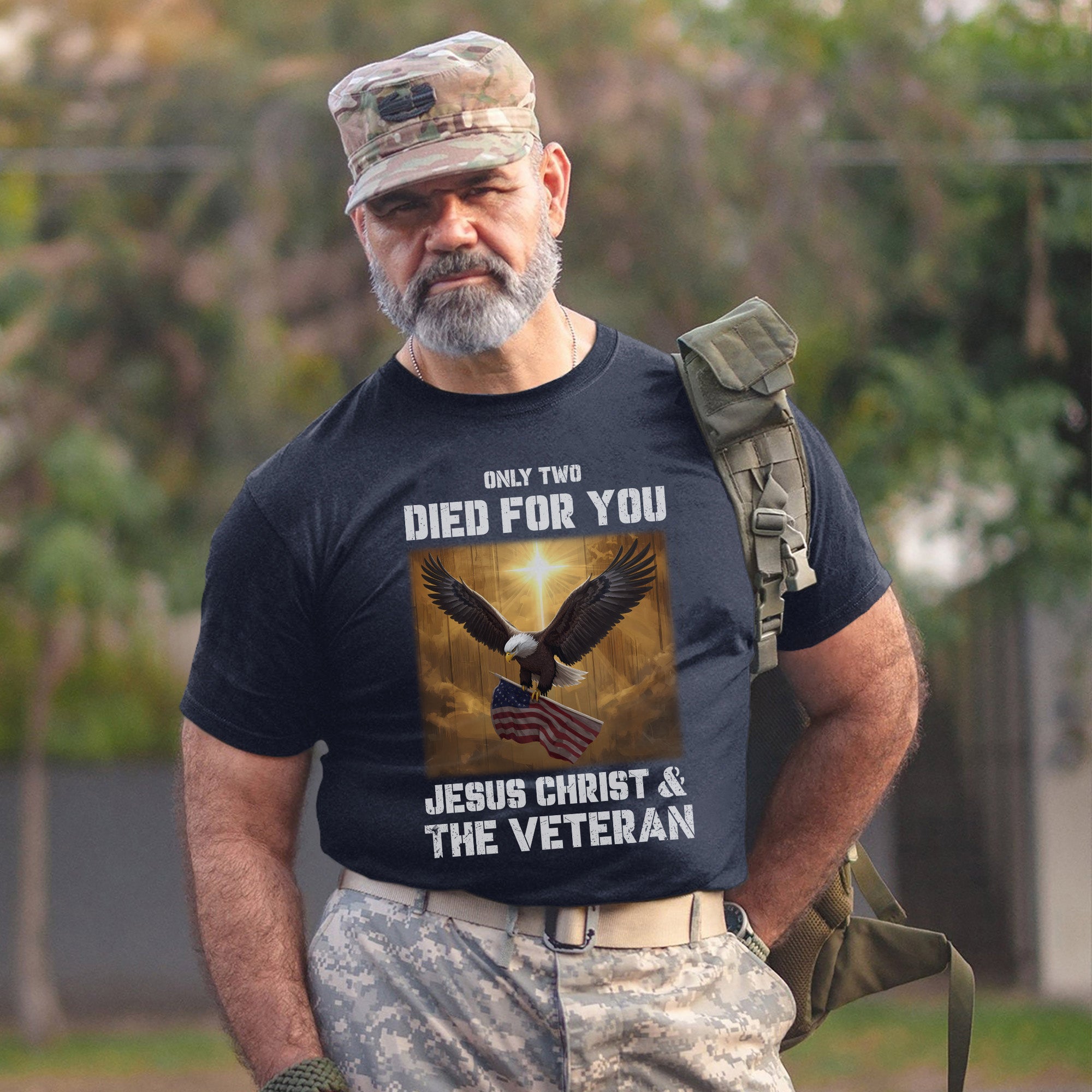 Only Two Died for You Jesus Christ and the Veteran Eagle American Flag Patriotic Freedom T-Shirt