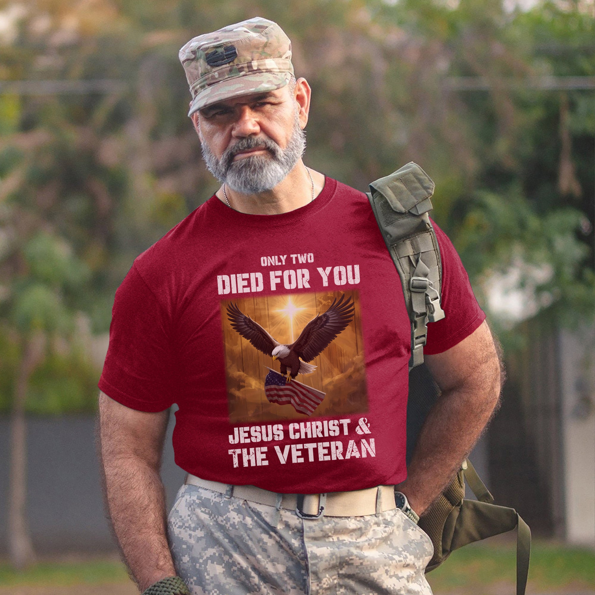 Only Two Died for You Jesus Christ and the Veteran Eagle American Flag Patriotic Freedom T-Shirt