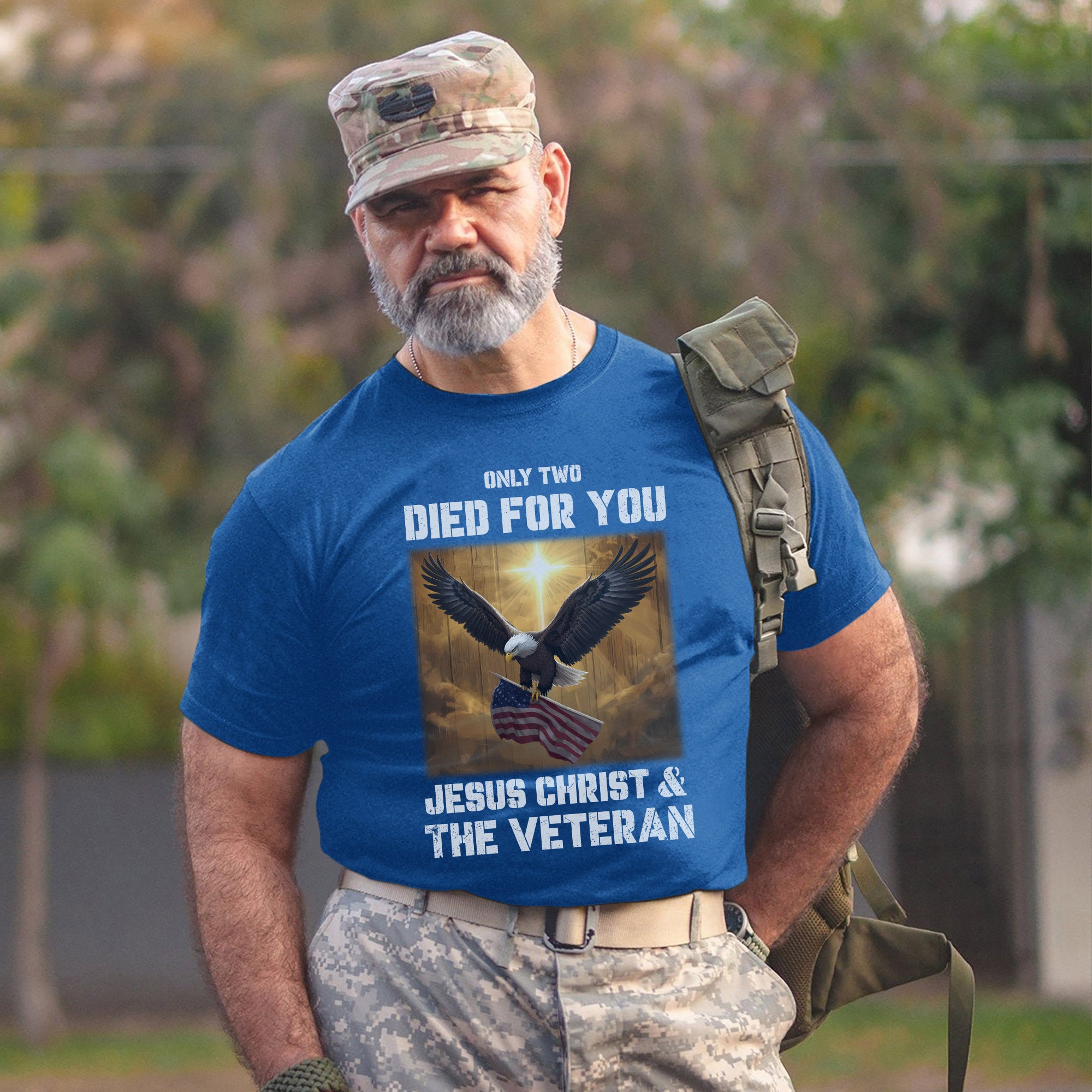 Only Two Died for You Jesus Christ and the Veteran Eagle American Flag Patriotic Freedom T-Shirt