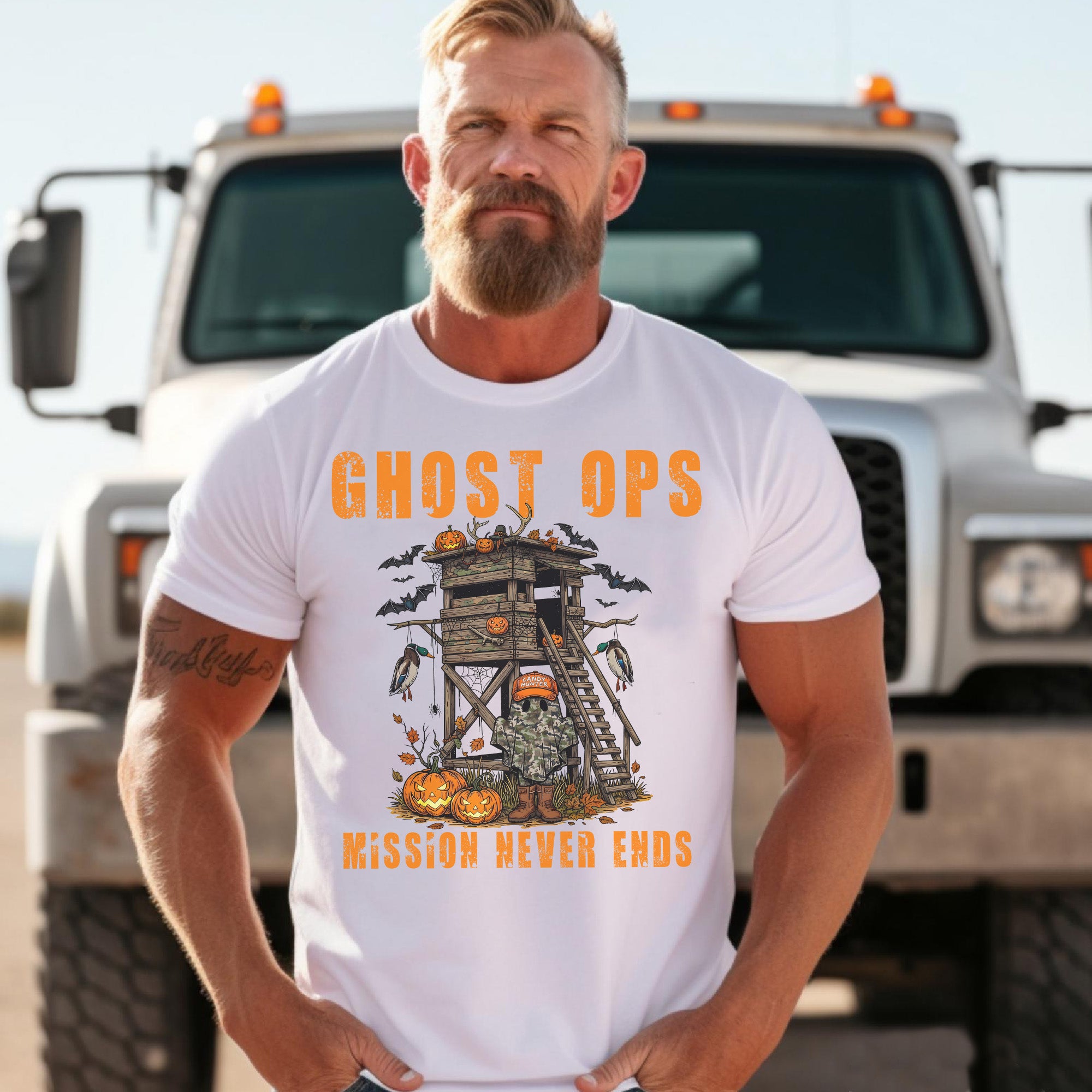 Ghost Ops Mission Never Ends Veteran Halloween Funny Military Patriotic Ghost T-Shirt