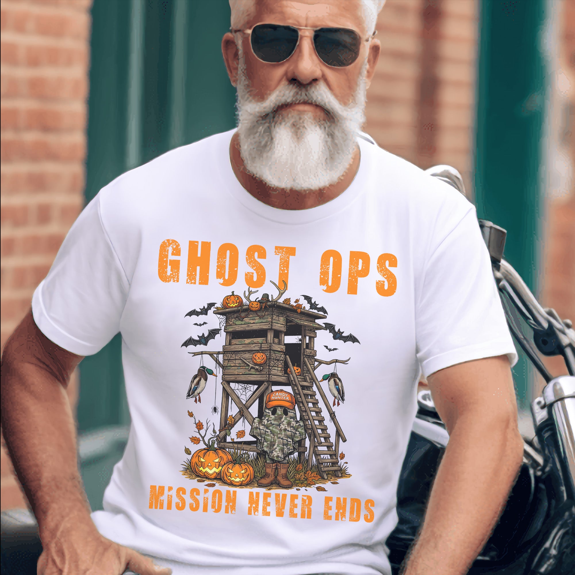 Ghost Ops Mission Never Ends Veteran Halloween Funny Military Patriotic Ghost T-Shirt