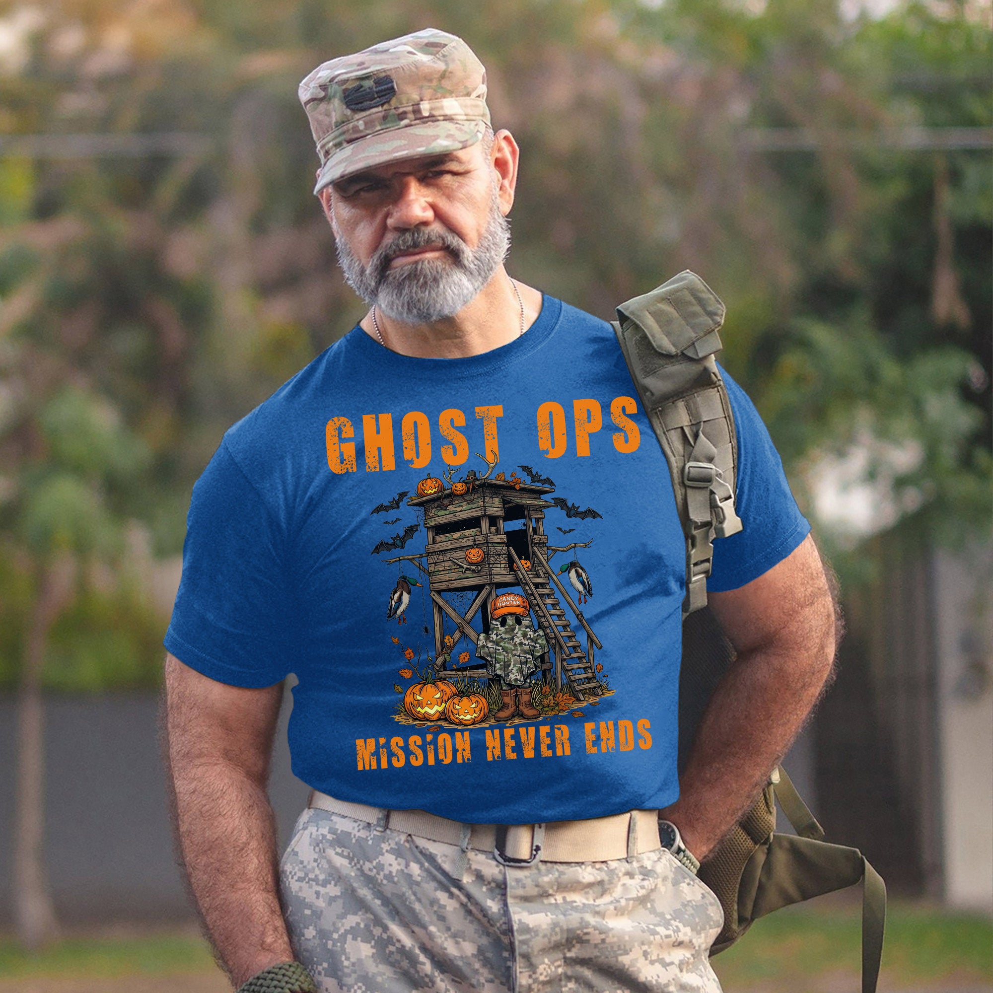 Ghost Ops Mission Never Ends Veteran Halloween Funny Military Patriotic Ghost T-Shirt