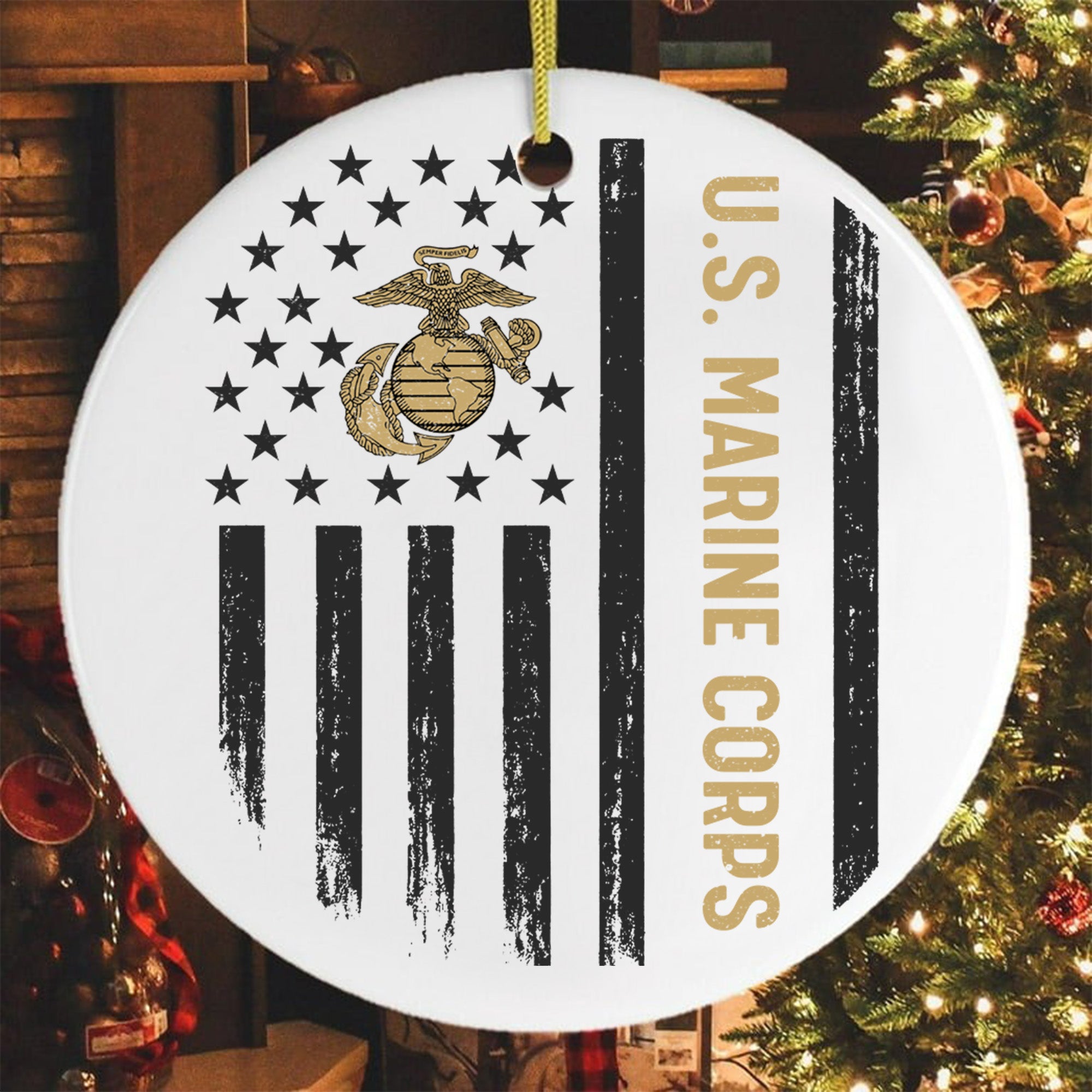 US Veteran All Branches Military Patriotic American Flag Christmas Ornament Personalized Ornament