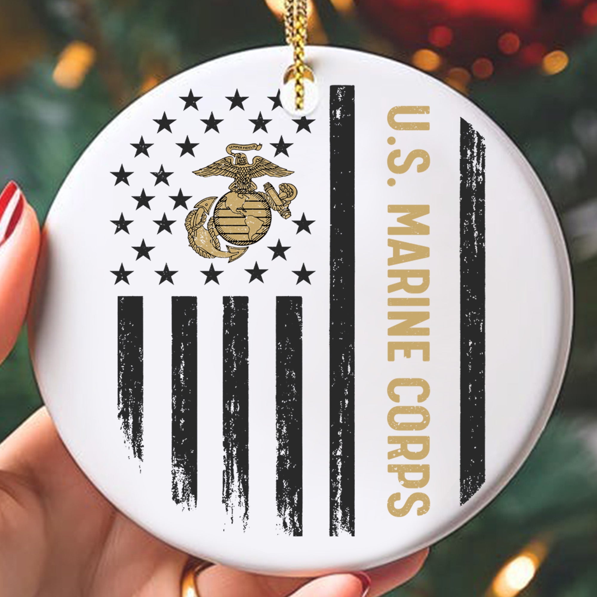 US Veteran All Branches Military Patriotic American Flag Christmas Ornament Personalized Ornament