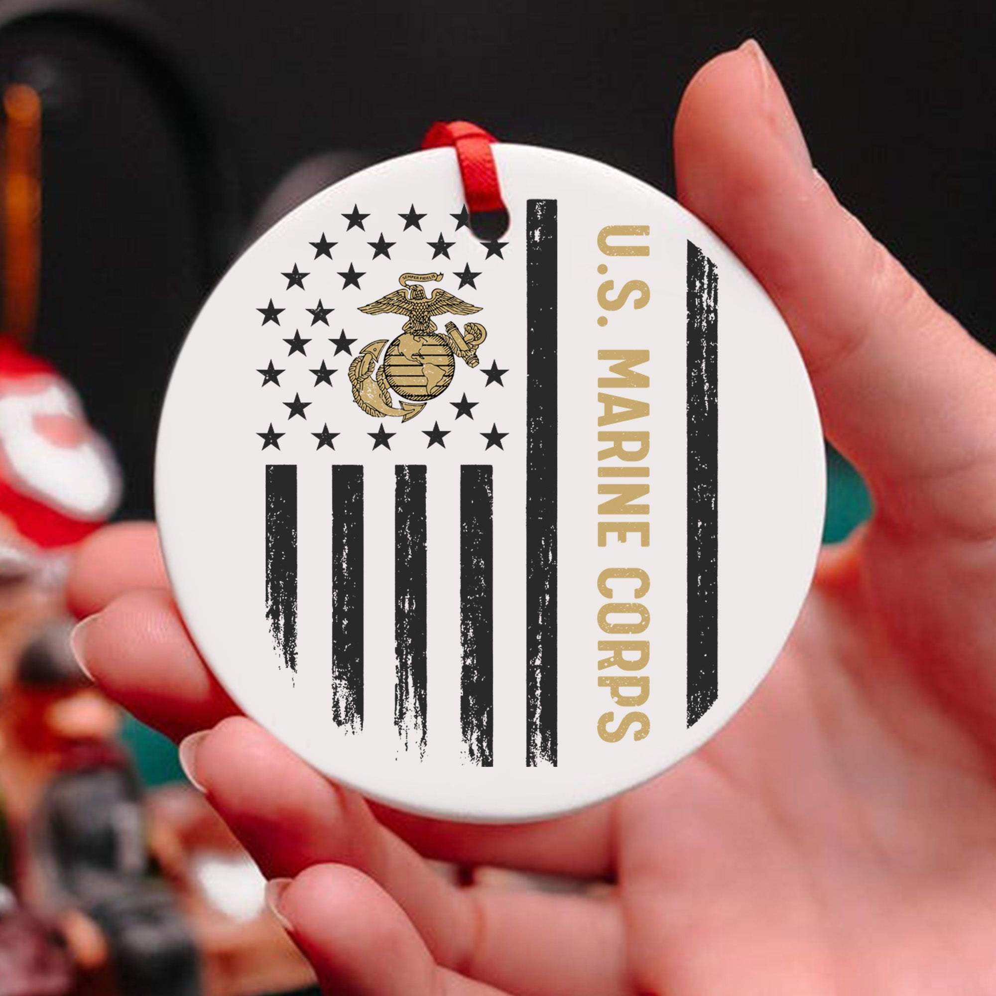 US Veteran All Branches Military Patriotic American Flag Christmas Ornament Personalized Ornament