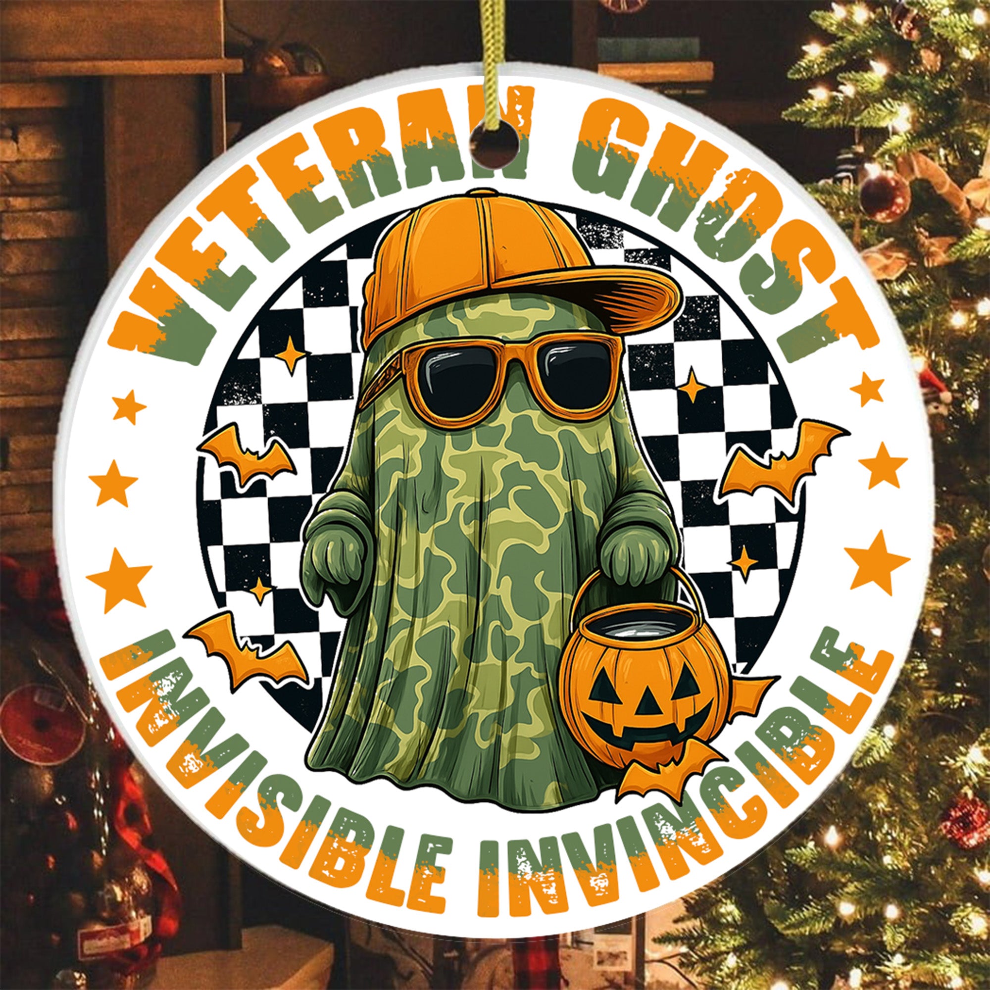 Veteran Ghost Invisible Invincible Halloween Military Patriotic Spooky Season Veteran Ornament