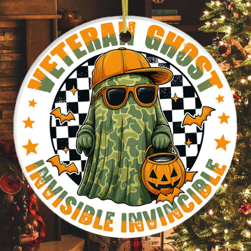 Veteran Ghost Invisible Invincible Halloween Military Patriotic Spooky Season Veteran Ornament