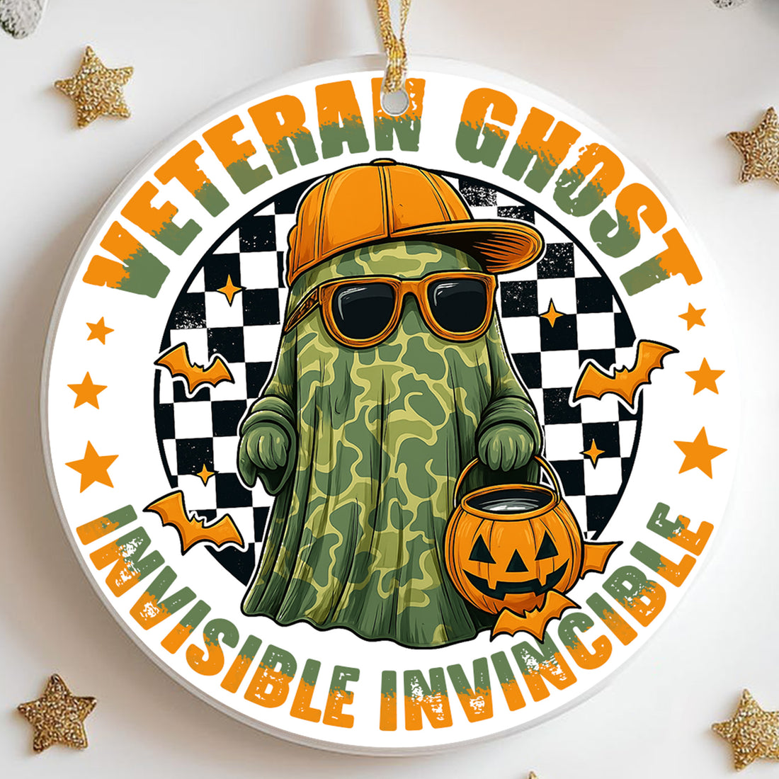 Veteran Ghost Invisible Invincible Halloween Military Patriotic Spooky Season Veteran Ornament