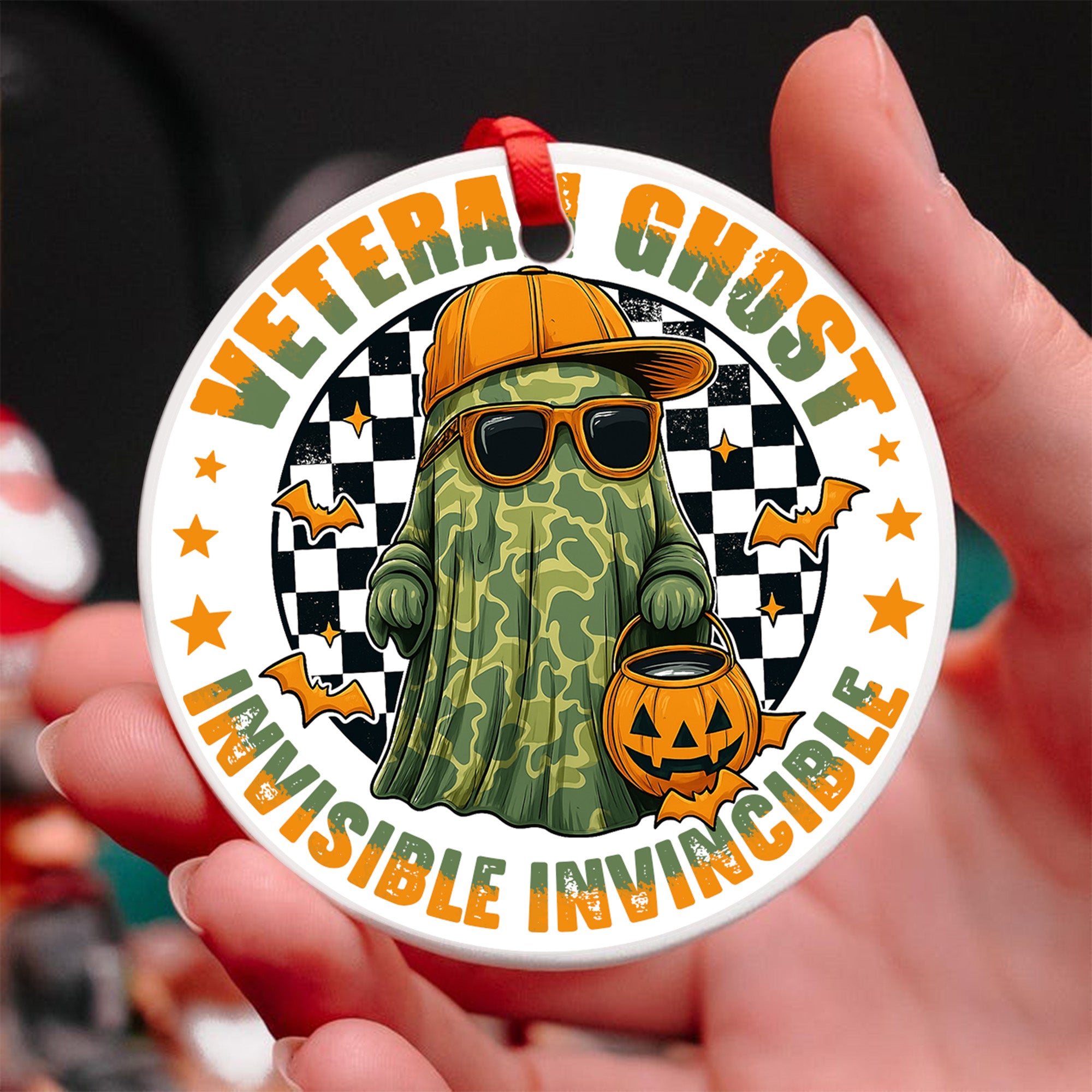 Veteran Ghost Invisible Invincible Halloween Military Patriotic Spooky Season Veteran Ornament