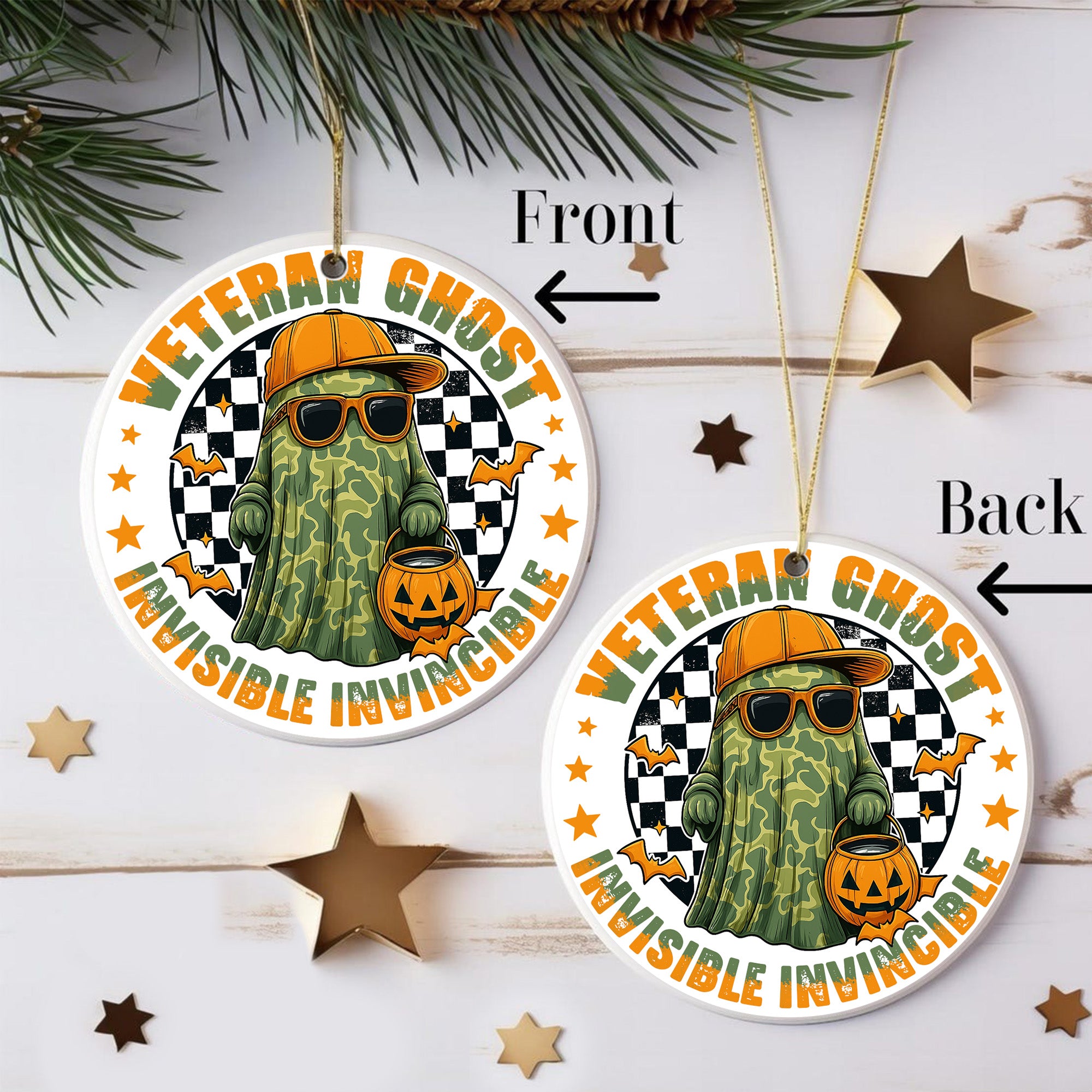 Veteran Ghost Invisible Invincible Halloween Military Patriotic Spooky Season Veteran Ornament