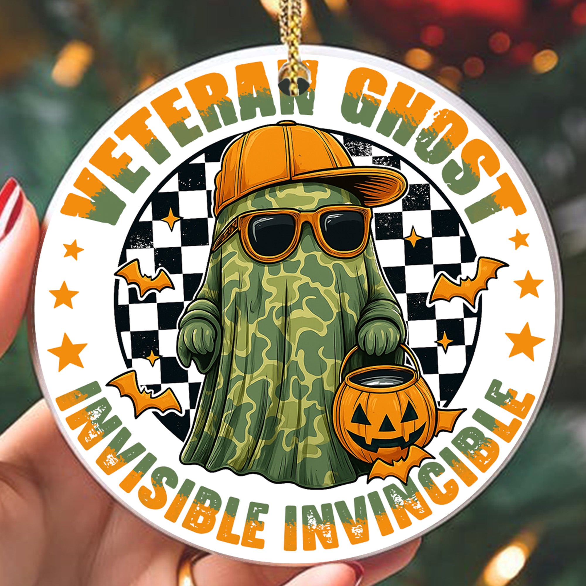 Veteran Ghost Invisible Invincible Halloween Military Patriotic Spooky Season Veteran Ornament