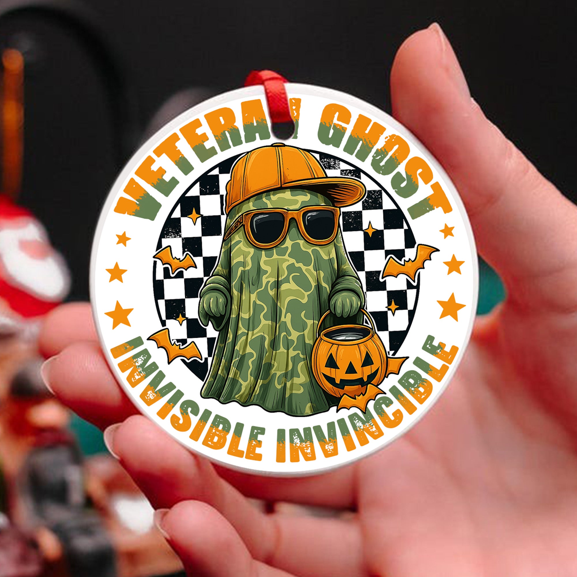 Veteran Ghost Invisible Invincible Halloween Military Patriotic Spooky Season Veteran Ornament