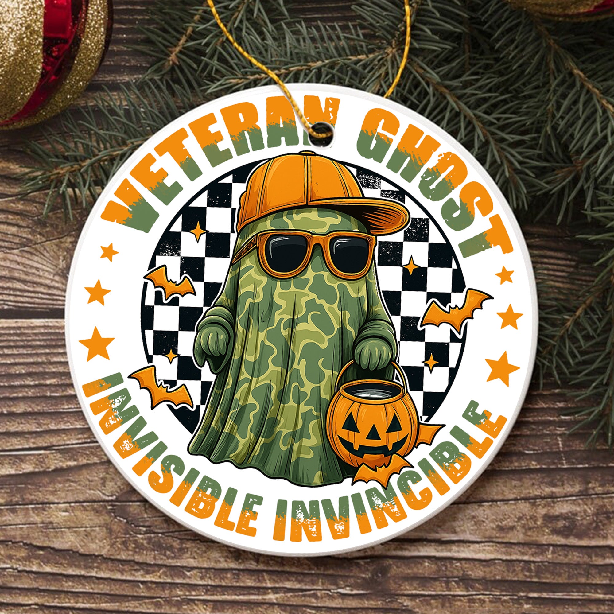 Veteran Ghost Invisible Invincible Halloween Military Patriotic Spooky Season Veteran Ornament