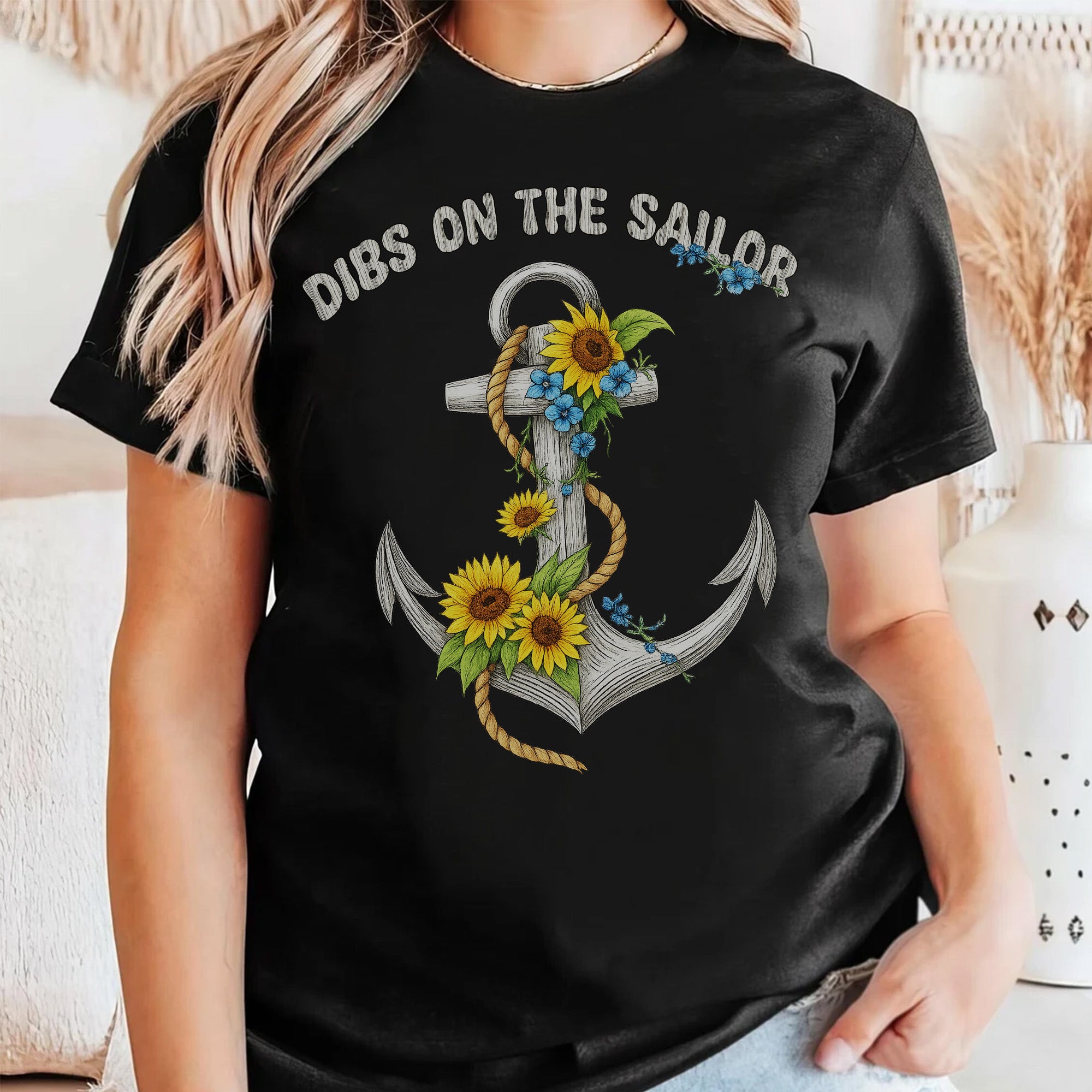 Dibs on the Sailor Sunflower Anchor US Navy Military Patriotic Veteran Wife's Gift T-Shirt
