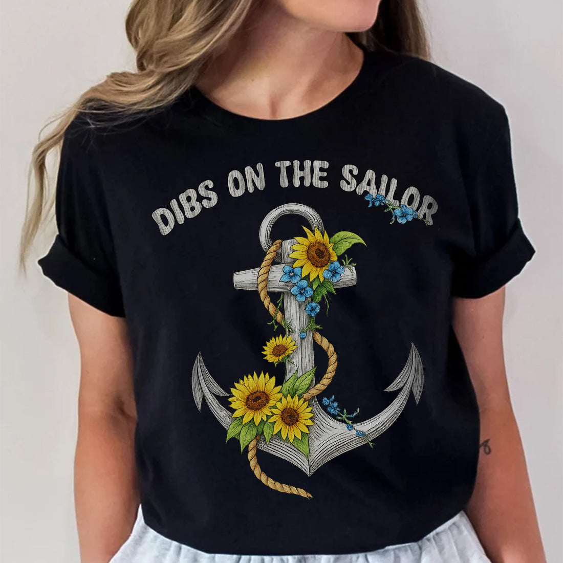 Dibs on the Sailor Sunflower Anchor US Navy Military Patriotic Veteran Wife's Gift T-Shirt