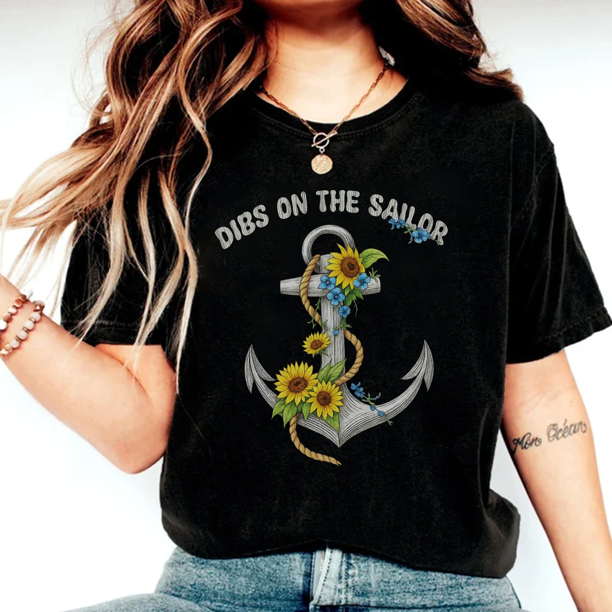 Dibs on the Sailor Sunflower Anchor US Navy Military Patriotic Veteran Wife's Gift T-Shirt