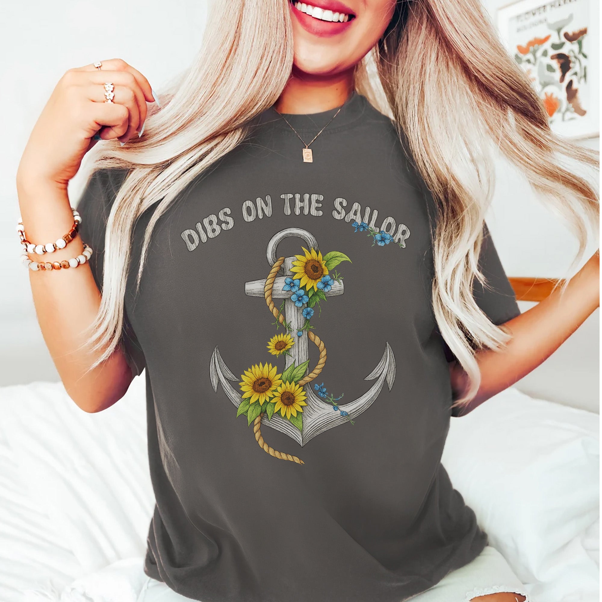 Dibs on the Sailor Sunflower Anchor US Navy Military Patriotic Veteran Wife's Gift T-Shirt