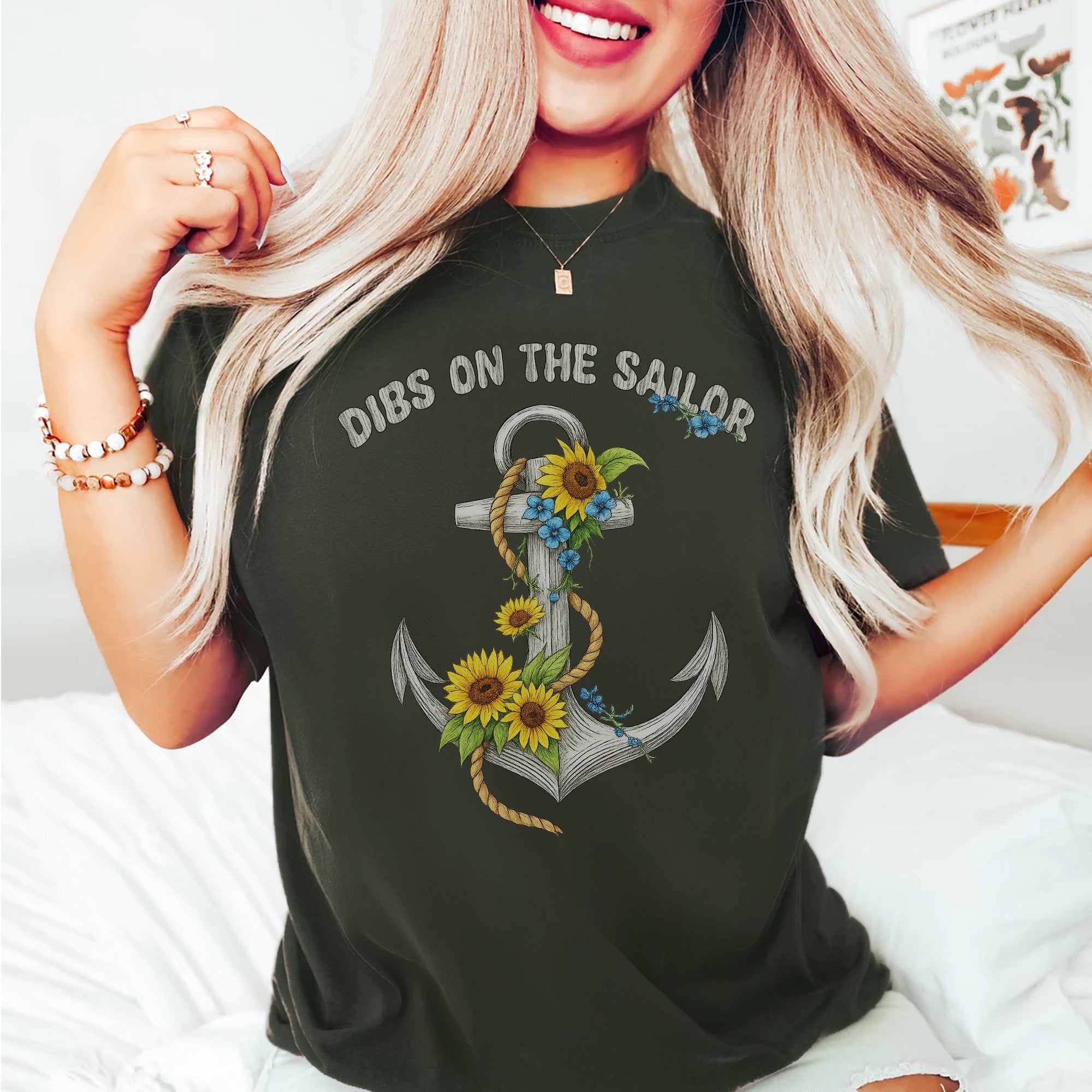 Dibs on the Sailor Sunflower Anchor US Navy Military Patriotic Veteran Wife's Gift T-Shirt