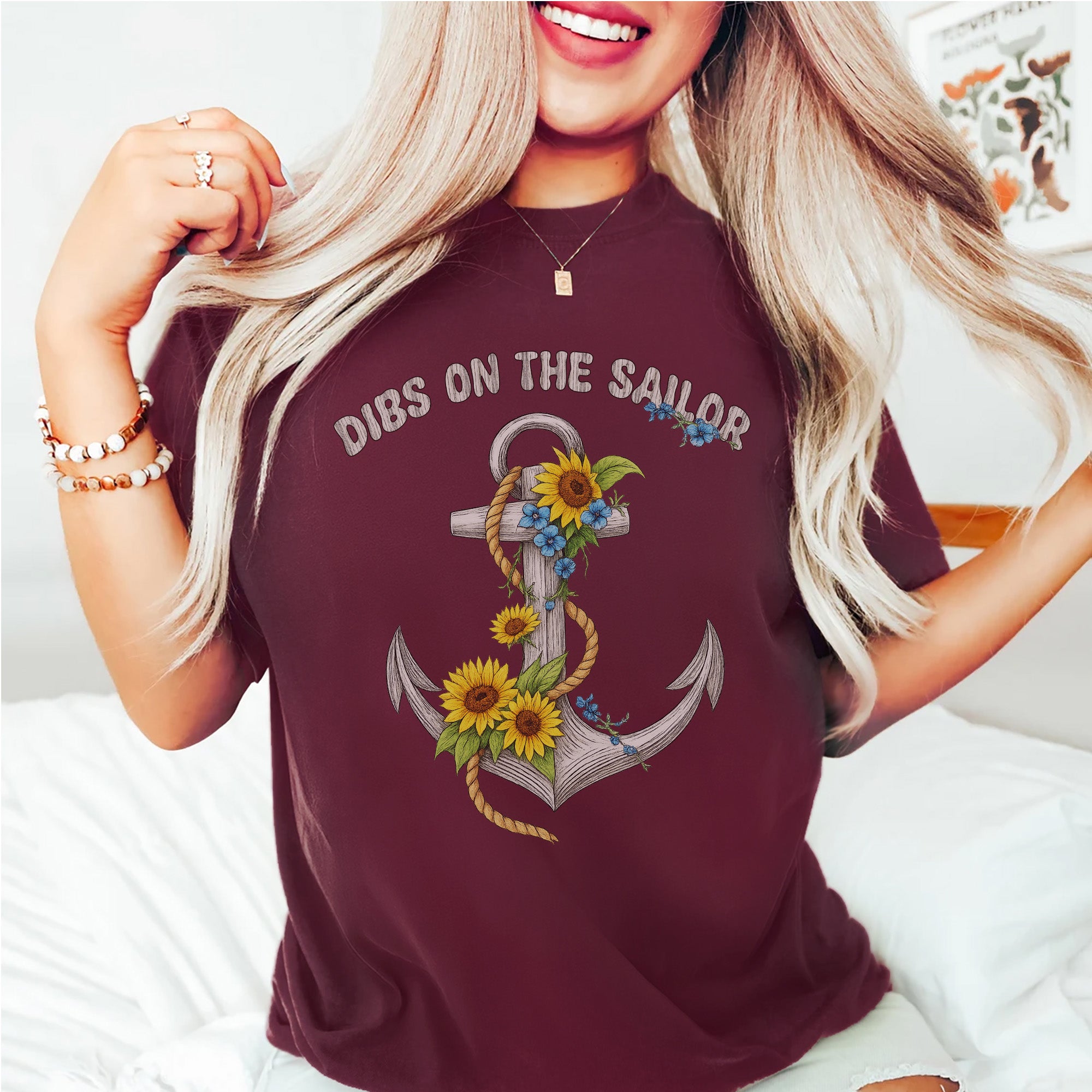 Dibs on the Sailor Sunflower Anchor US Navy Military Patriotic Veteran Wife's Gift T-Shirt