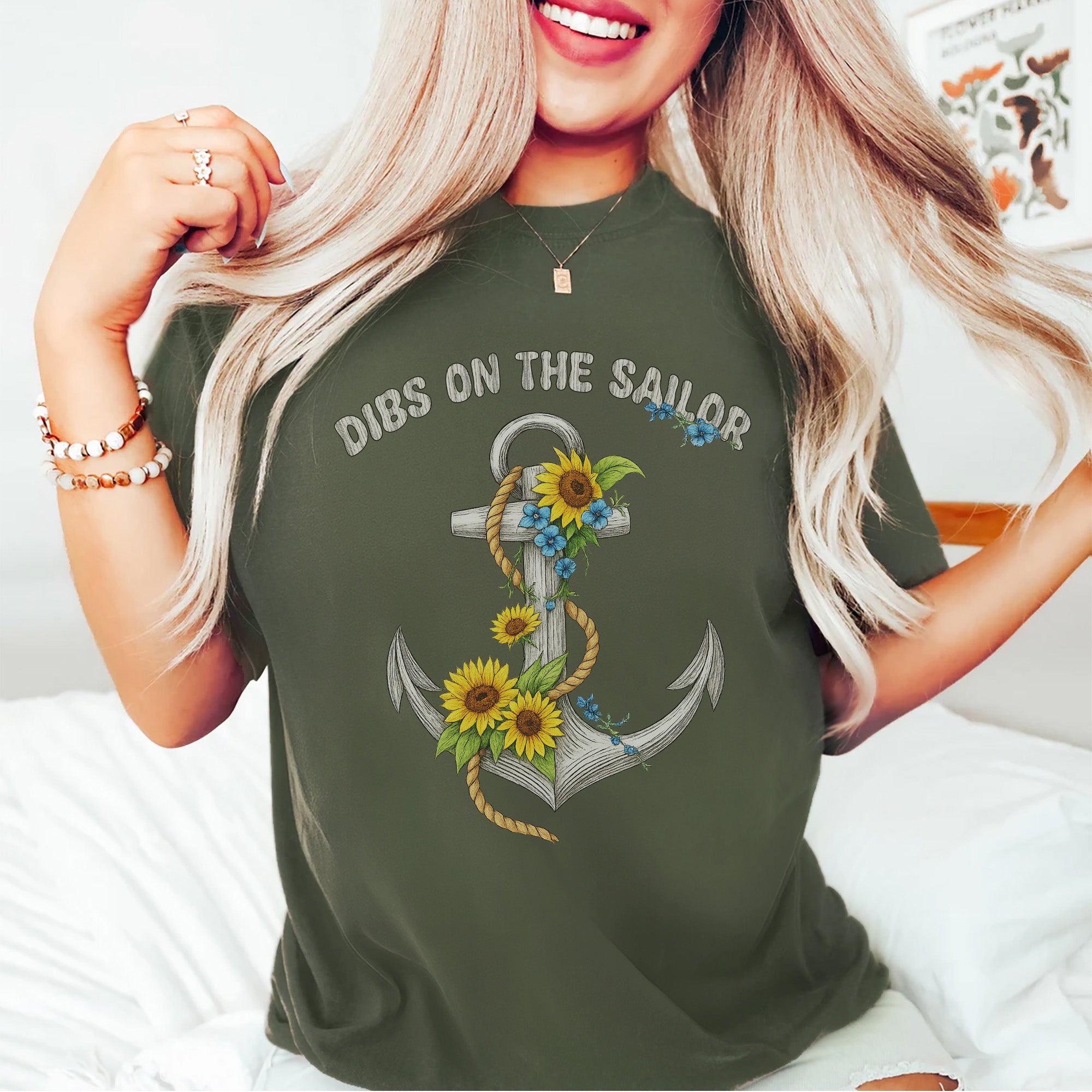 Dibs on the Sailor Sunflower Anchor US Navy Military Patriotic Veteran Wife's Gift T-Shirt