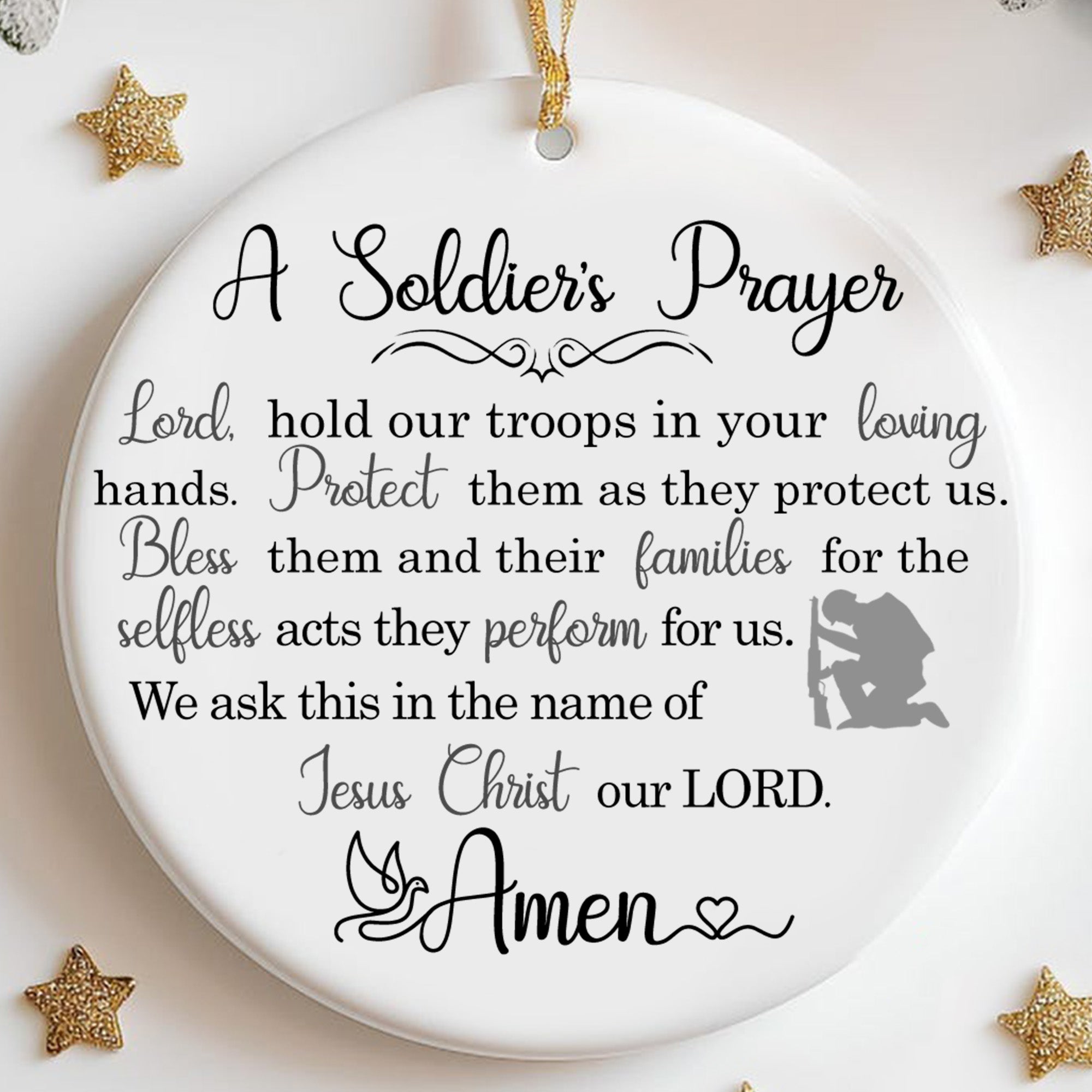 A Soldiers Prayer Lord Hold Our Troops Protect Them Bless Their Families US Military Veteran Personalized Ornament