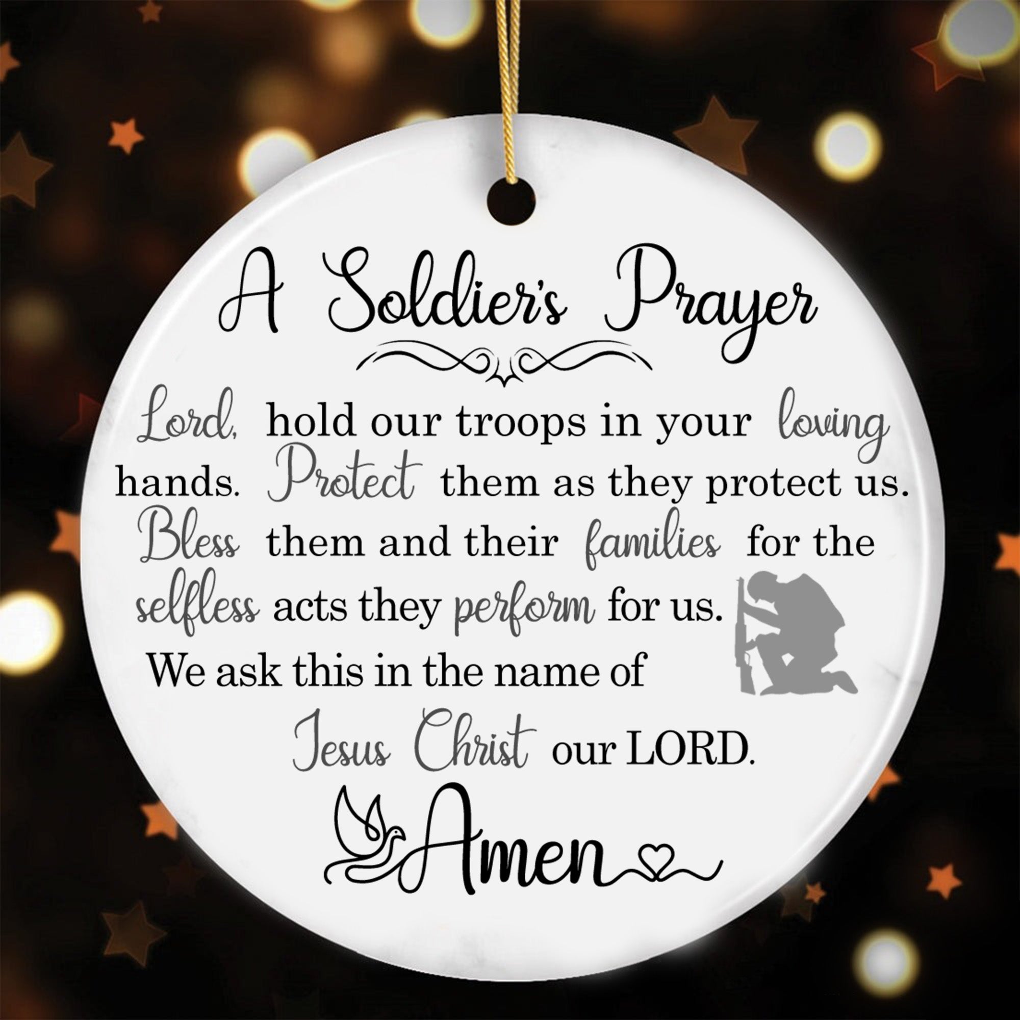 A Soldiers Prayer Lord Hold Our Troops Protect Them Bless Their Families US Military Veteran Personalized Ornament