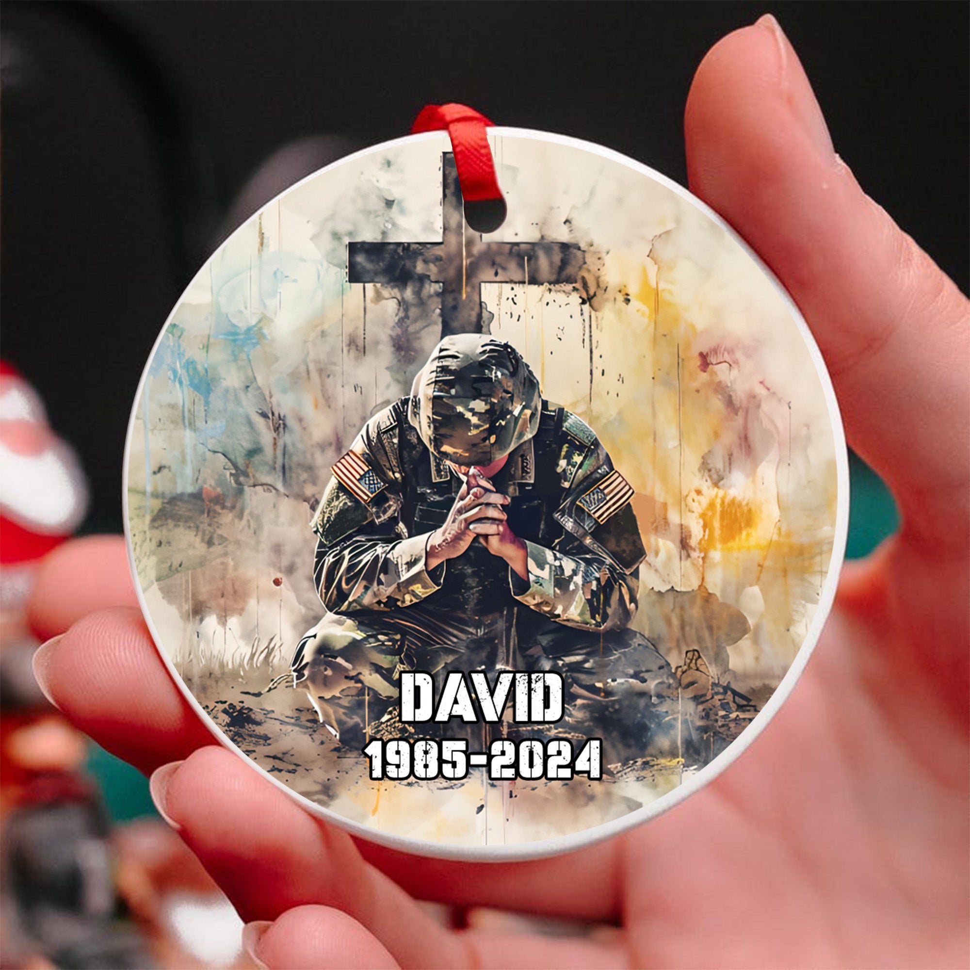 A Soldiers Prayer Lord Hold Our Troops Protect Them Bless Their Families US Military Veteran Personalized Ornament