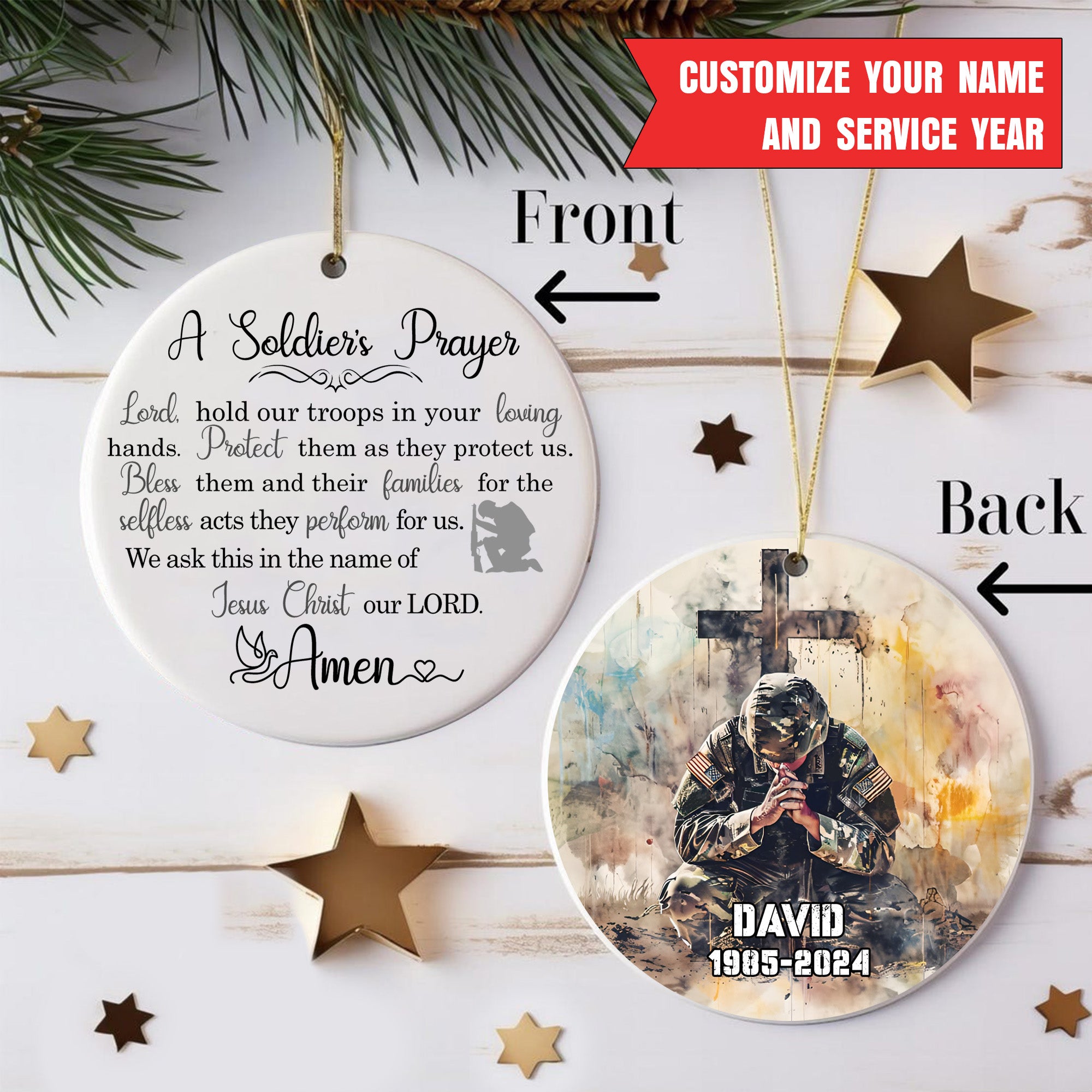 A Soldiers Prayer Lord Hold Our Troops Protect Them Bless Their Families US Military Veteran Personalized Ornament