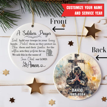 A Soldiers Prayer Lord Hold Our Troops Protect Them Bless Their Families US Military Veteran Personalized Ornament