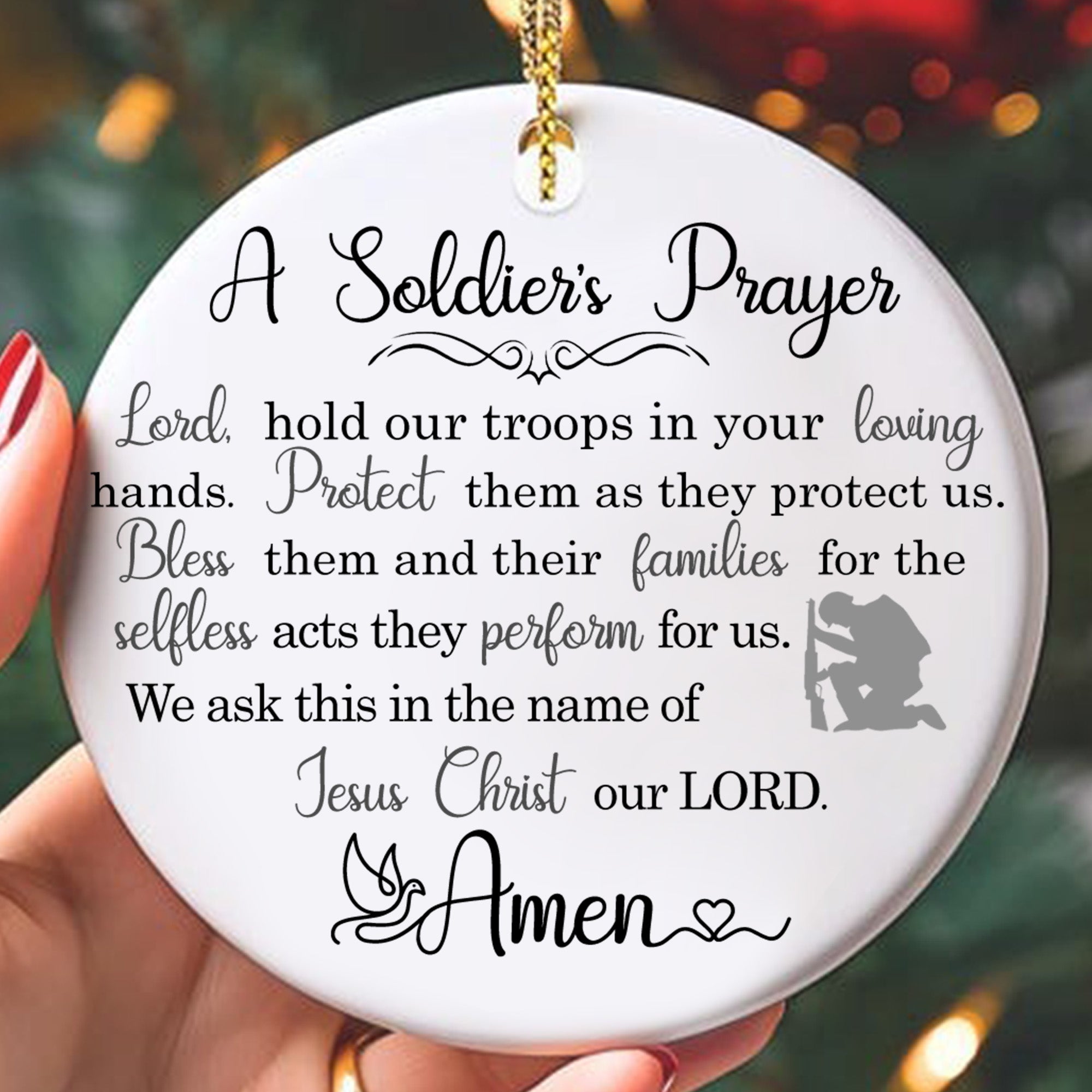 A Soldiers Prayer Lord Hold Our Troops Protect Them Bless Their Families US Military Veteran Personalized Ornament