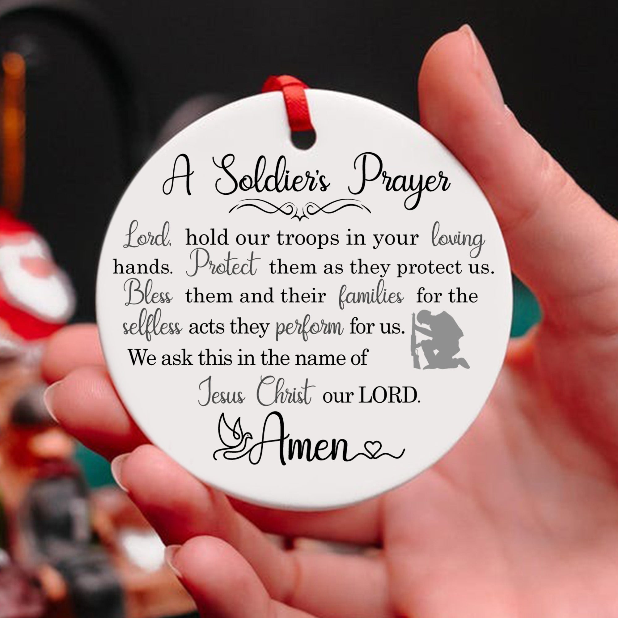 A Soldiers Prayer Lord Hold Our Troops Protect Them Bless Their Families US Military Veteran Personalized Ornament