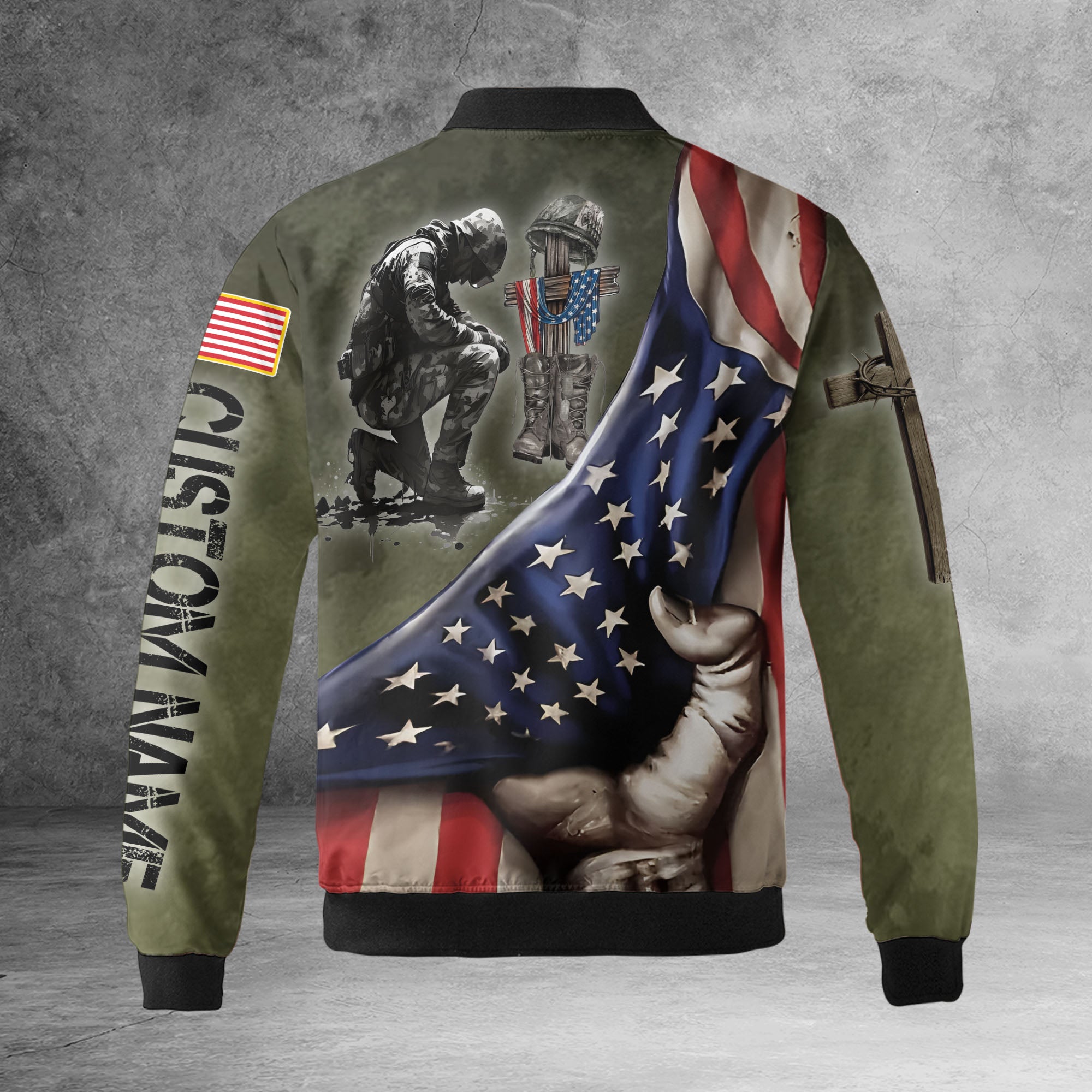 When the World Is Too Much to Stand Kneel Veteran Christian Military All-over Print Personalized Bomber Jacket