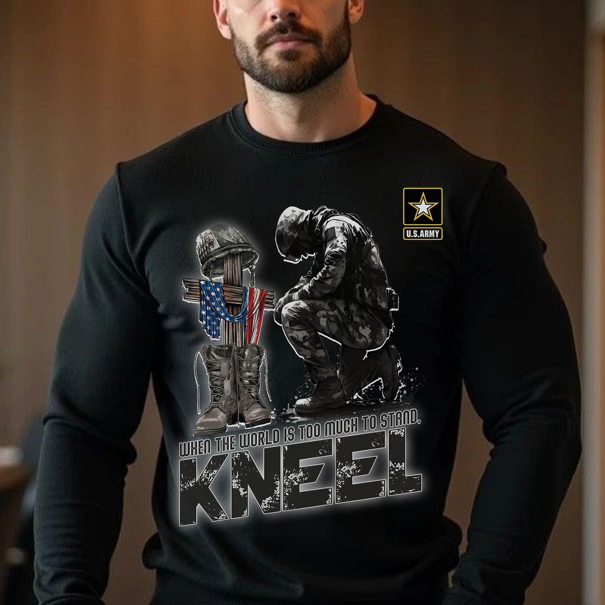 When the World Is Too Much to Stand Kneel U.S Veteran Christian Jesus Military Sweatshirt